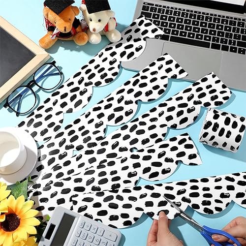 Vista 11 de Zonon 65 Feet Bulletin Board Borders Black and White Polka Dots Striped Grid Borders Decorative Straight Scalloped Wavy Rolled Trim Classroom Back