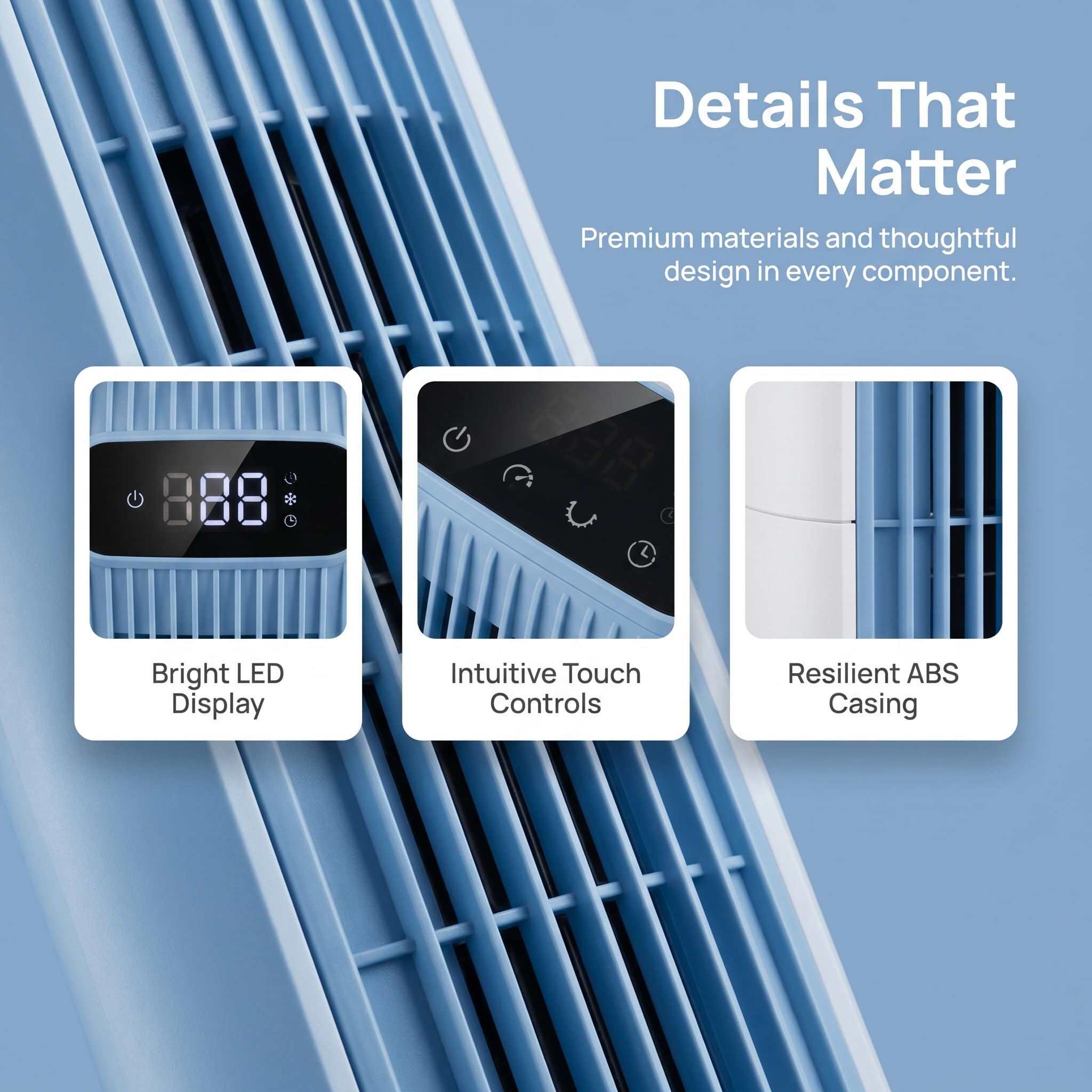 Ventilatore a Torre Silenzioso, Raffreddamento Potente 8 m/s, Telecomando Omni, Ventilatore Oscillante 48.8° con Display LED e 5 Velocità, 60% di Risparmio Energetico, per Casa e Camera