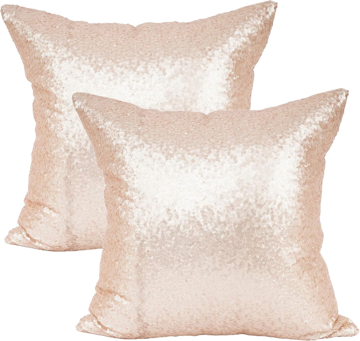 YOUR SMILE Pack of 2, New Luxury Series Rose Gold Bling Decorative Glitzy Sequin & Comfy Satin Throw Pillow Cover Cushion Case for Wedding/Christmas,22″x22″