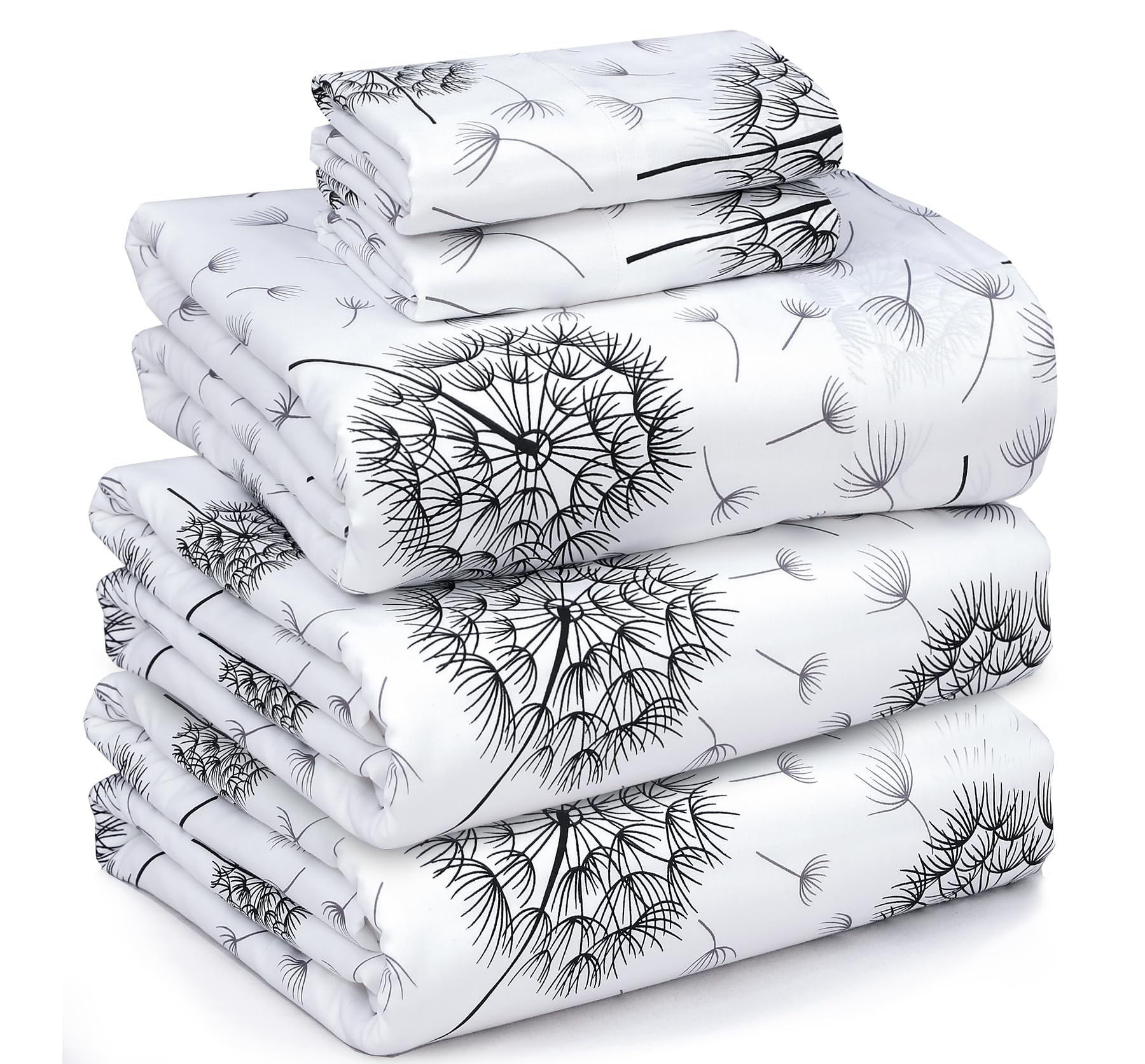RUVANTI 100% Cotton Split King Sheets, Percale Sheet Set, Dandelion