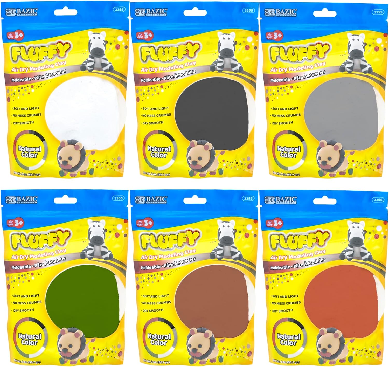 BAZIC Products Air Dry Clay 6 Natural/Earth Color 12 oz, Light Modeling Dough Art Craft Slime, Non Toxic Gift for Artist Kids Toddler Boys Girls, 48-Pack