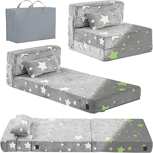 Miniatura 10 de Tiita Colchón de Piso Plegable para Niños, Sofá Cama Plegable para Niños Pequeños, Futón Infantil Silla Cama Plegable que Brilla en la Oscuridad con