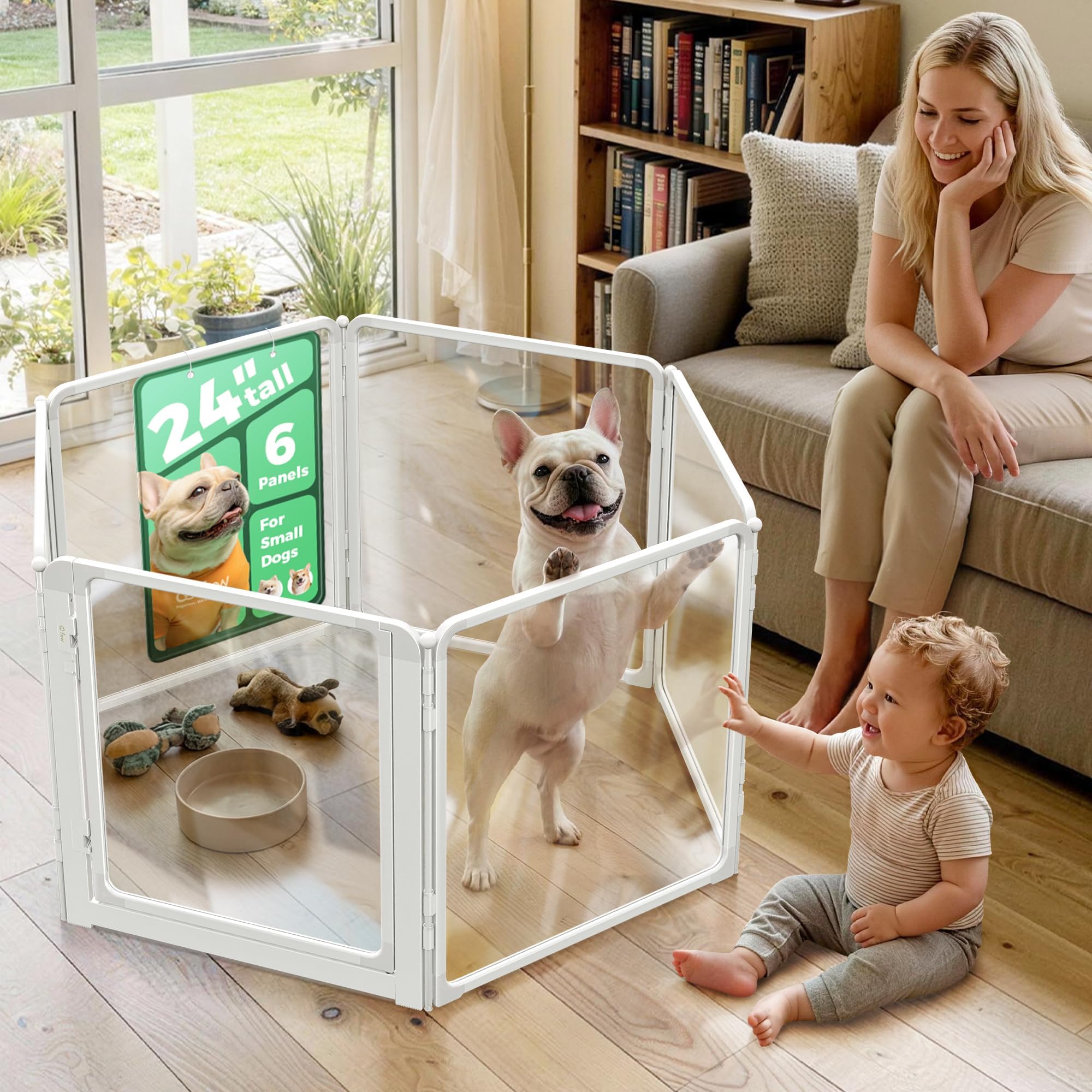 FXW AuraSpace Pro Clear Acrylic Indoor Dog Playpen, 60cm(H), 6 Panels