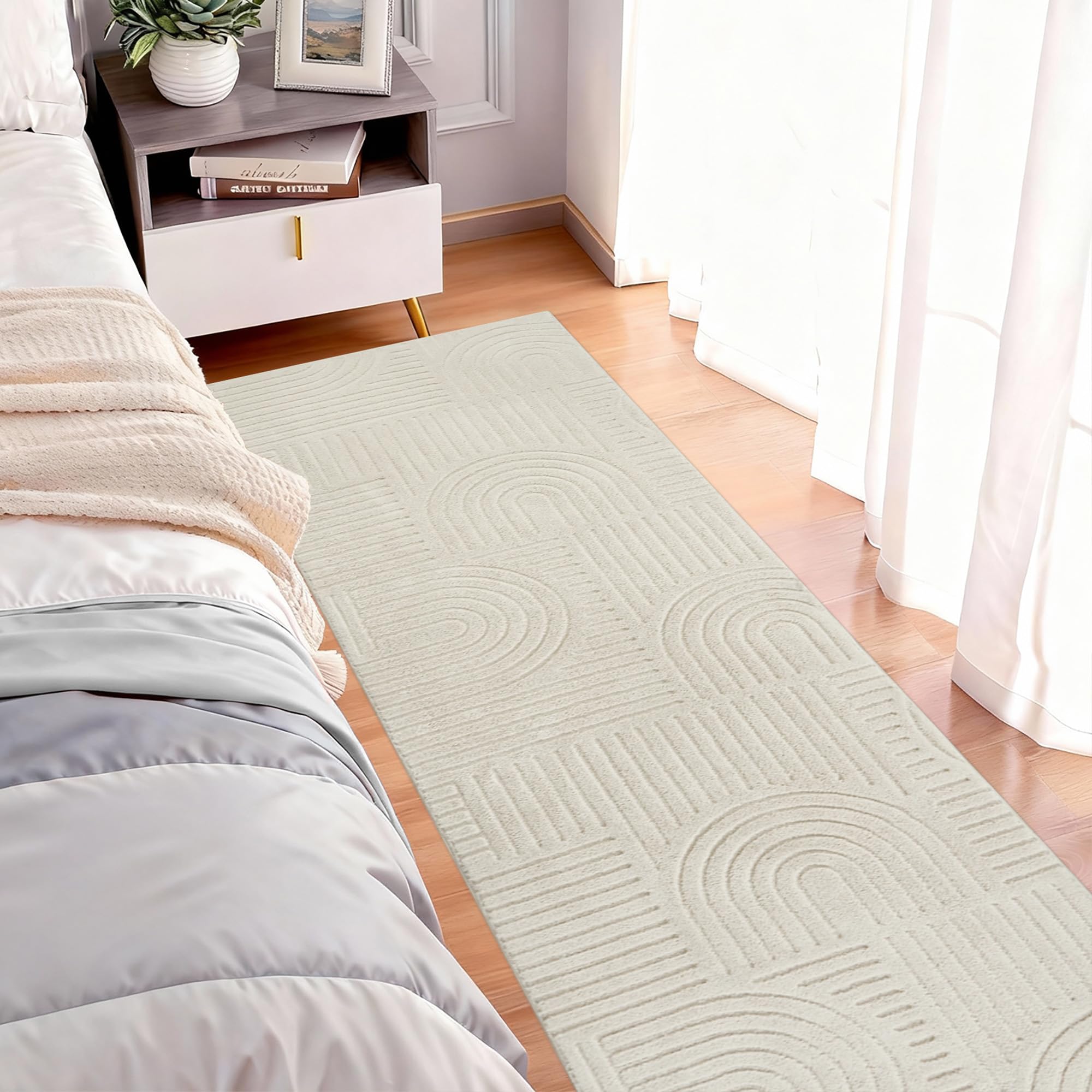 Famibay Läufer Flur 80x300cm rutschfest Teppichläufer Flur Waschbar Küchenteppich Läufer Beige für Eingang Schlafzimmer Wohnzimmer Korridor