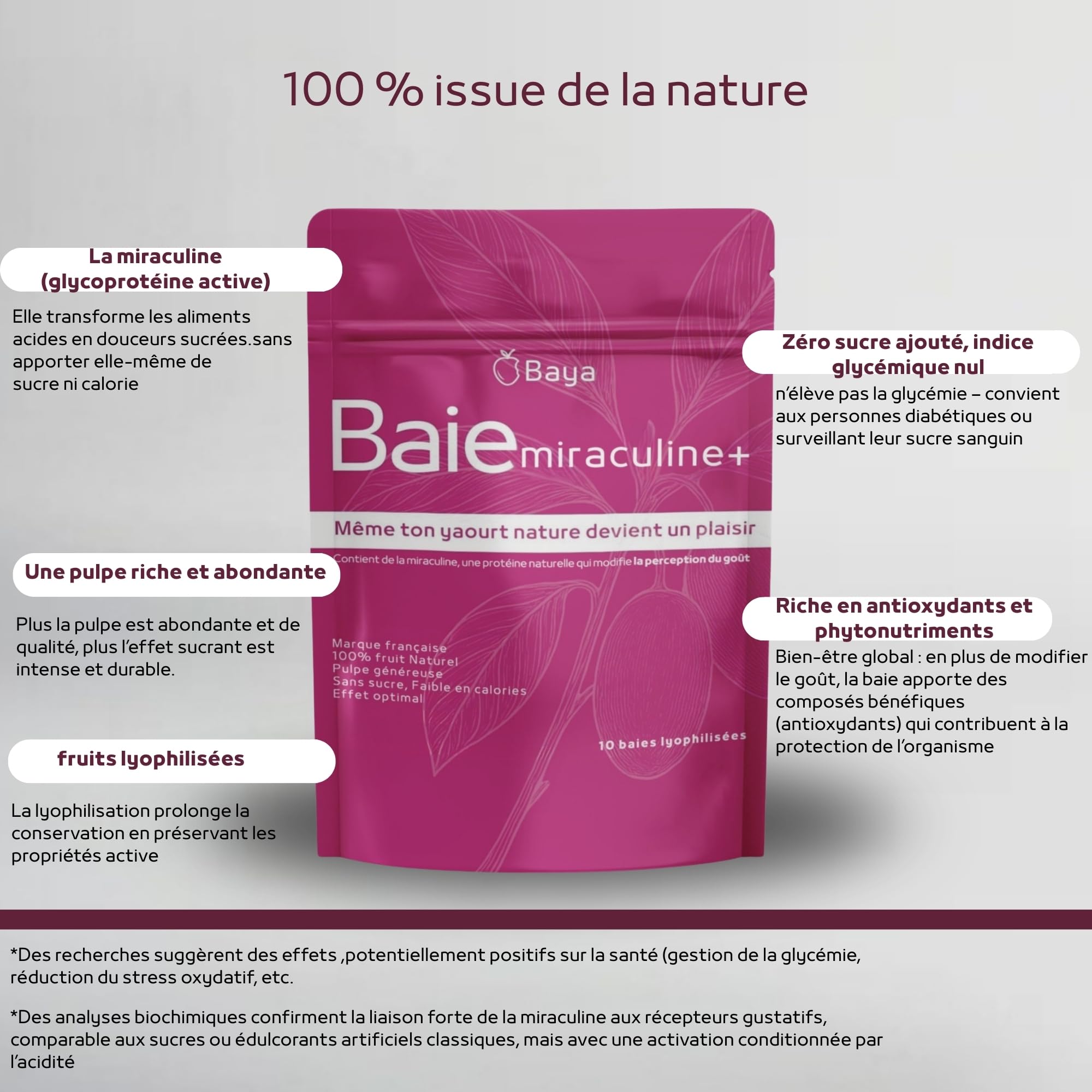 20 baies effet sucrant déshydratées-Goût sucré sans sucre-100% naturel & vegan – Alternative idéale pour diabétiques,sportifs & régimes faibles en sucre-Savoure enfin ton yaourt nature, citron…
