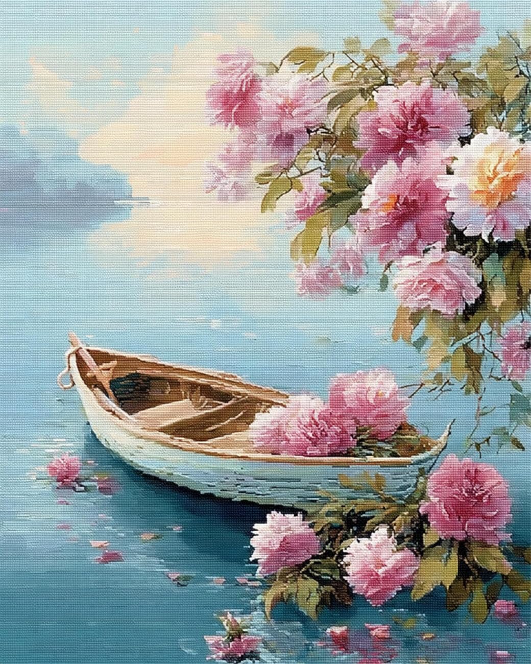 RKFLGEW DIY Bead Embroidery Kit Flowers and Boats 50x70cm