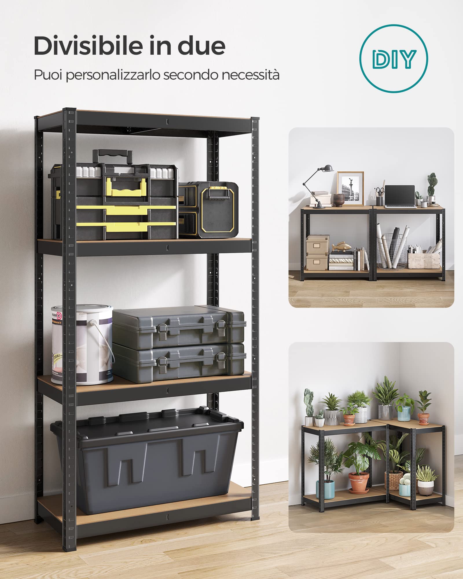SONGMICS Mensola portaoggetti a 4 livelli, 40 x 80 x 160 cm, capacità 520 kg, tavole regolabili, stile industriale, per cucina, soggiorno, nero, GLR044B01