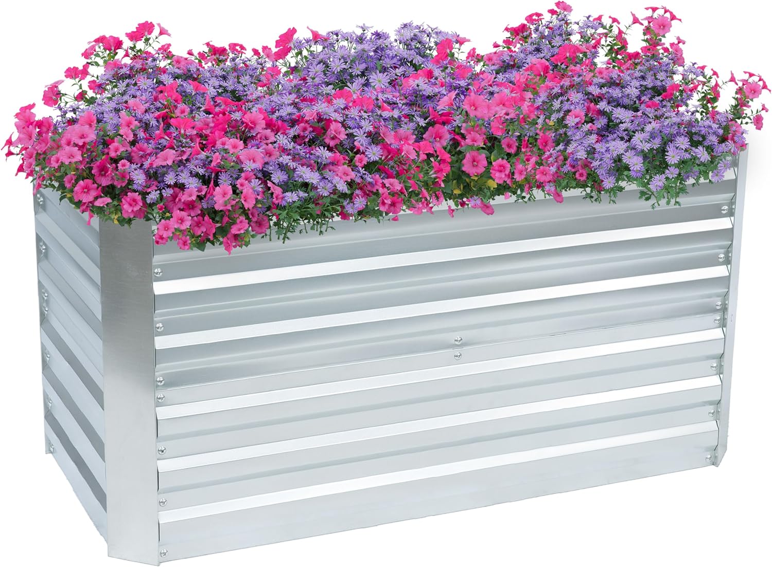 Sunnydaze Silver Galvanized Raised 47" W x 23" D x 24" H Rectangle and 2-Tier Garden Bed