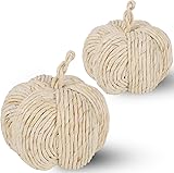 winemana 2 Pack Woven Pumpkin Decor - Fall & Thanksgiving Home Decorations, White Pumpkins Farmhouse Autumn Centerpieces for Table, Mantel, Porch Decor (Cattail Material, Assorted Size)