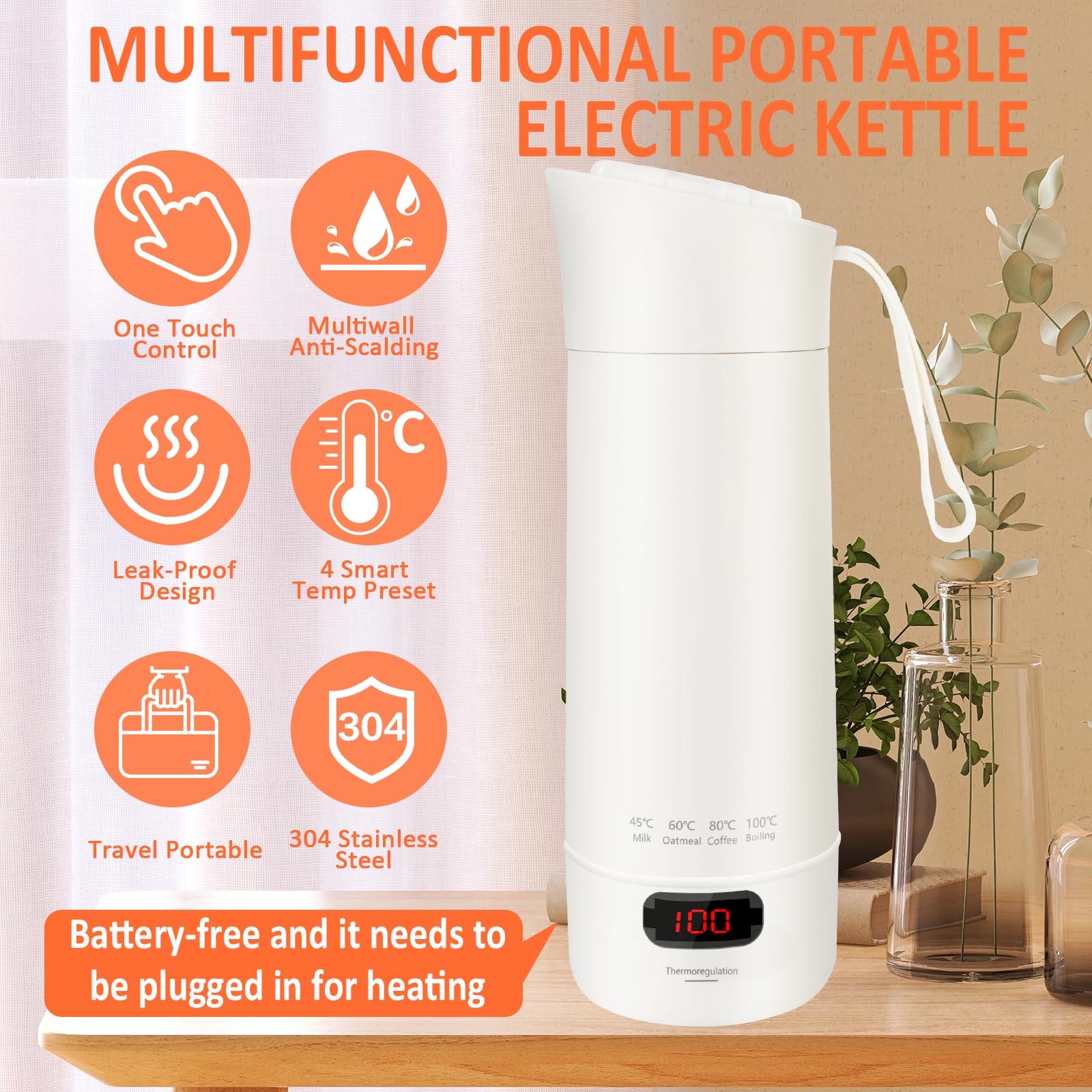 12V Bollitore Elettrico per Auto Portatile, 450ML Caldaia per acqua Potabile in tazza da Viaggio per auto in Acciaio Inossidabile per Acqua Tè Caffè Latte(12V