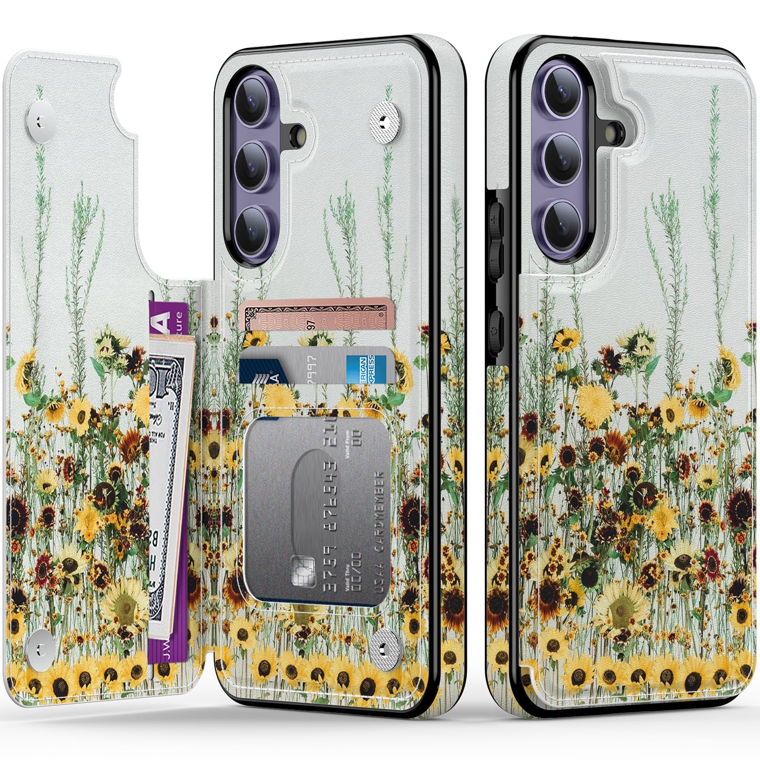 Goodon for Samsung Galaxy S24 Plus Case Wallet - Flip Folio Leather Cover with Trendy Floral Design, 3 Card Slots & Kickstand Function, Protective