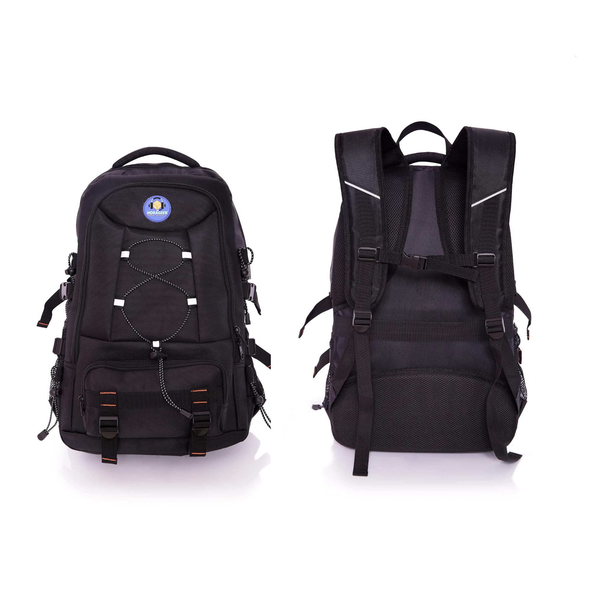 HOKAGEEK JIGEN Zaino per computer portatile da 17,3" 45L con porta USB e jack audio per business da viaggio escursionismo multifunzione, Nero , L 52 X l 34 X P 22 cm (20.4 X 13.3 X 8.6 In), Zaino da