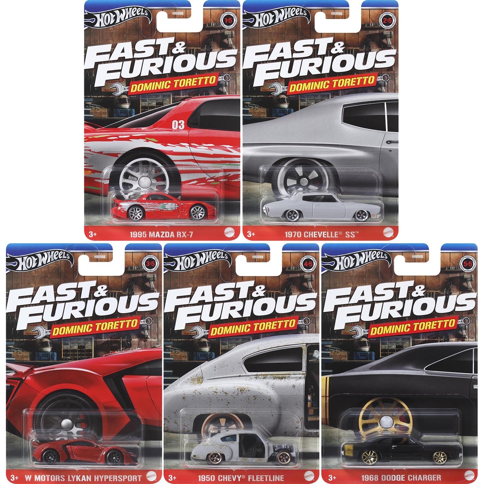 Hot Wheels - Set 5 Miniaturas - Velozes e Furiosos Dominic Toretto