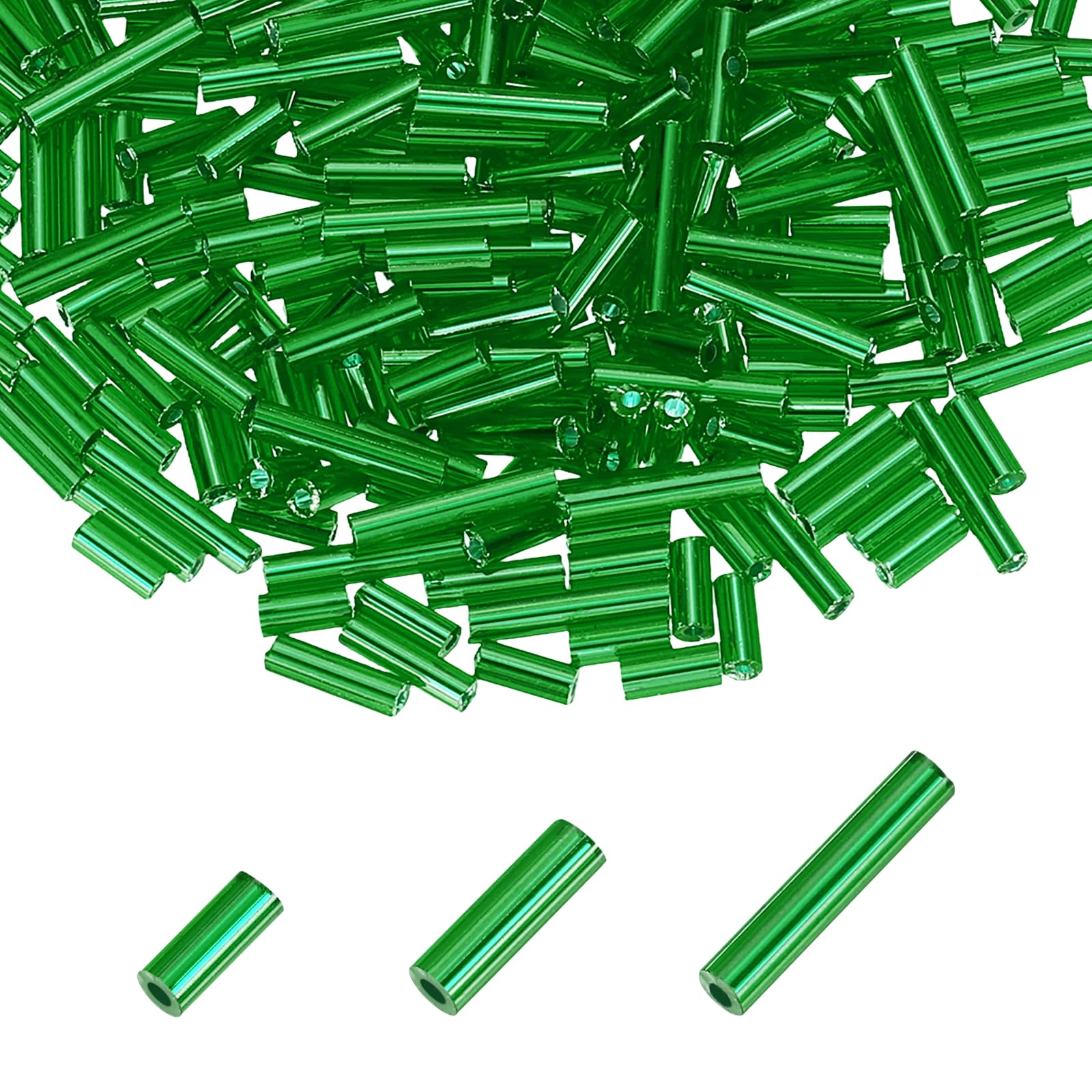 sourcing map 2000pcs Glass Bugle Beads 4/6/9mm Long Tube Cylinder Beads for Embroidery Sewing on Fabric Felt Ornaments Jewelry Plants Making, Dark Green