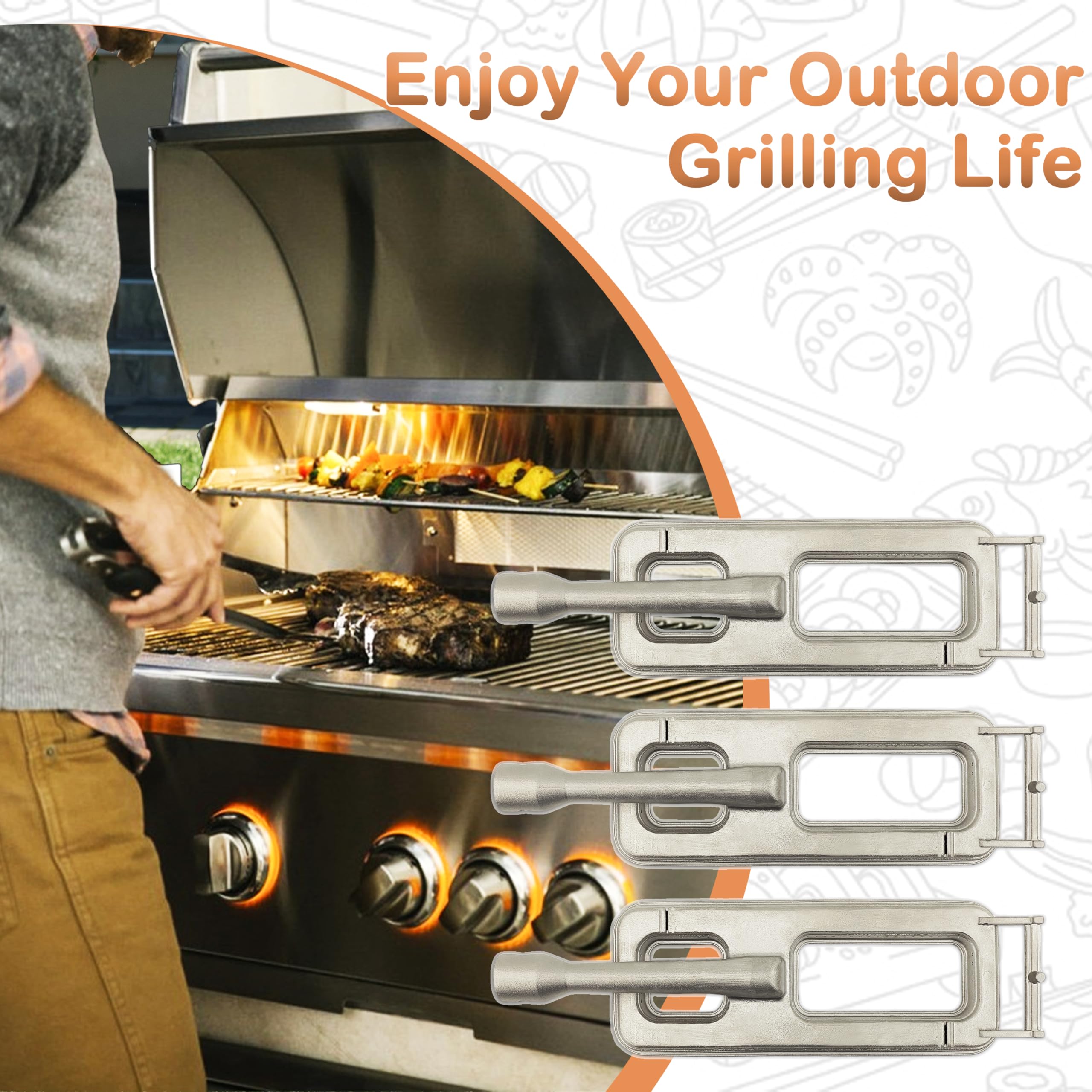 Quemador de parrilla de acero inoxidable fundido 304, 15 3/4 x 4 3/4 pulgadas, paquete de 3