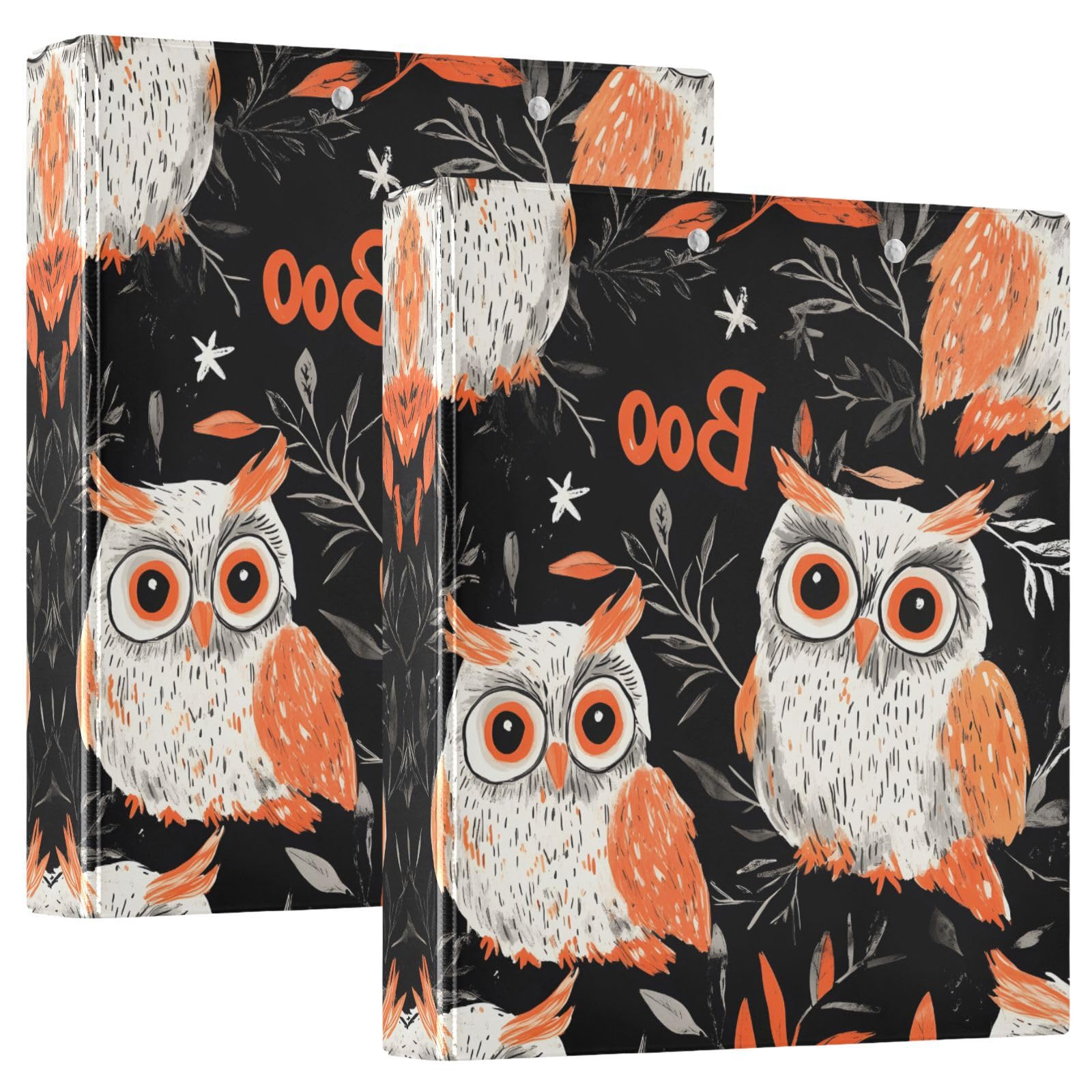 Confezione da 2 raccoglitori a 3 anelli, con graziosi gufi, foglie, 3,8 cm, con 3 tasche trasparenti, portablocco e contiene 200 fogli, per ufficio, scuola, organizzazione domestica