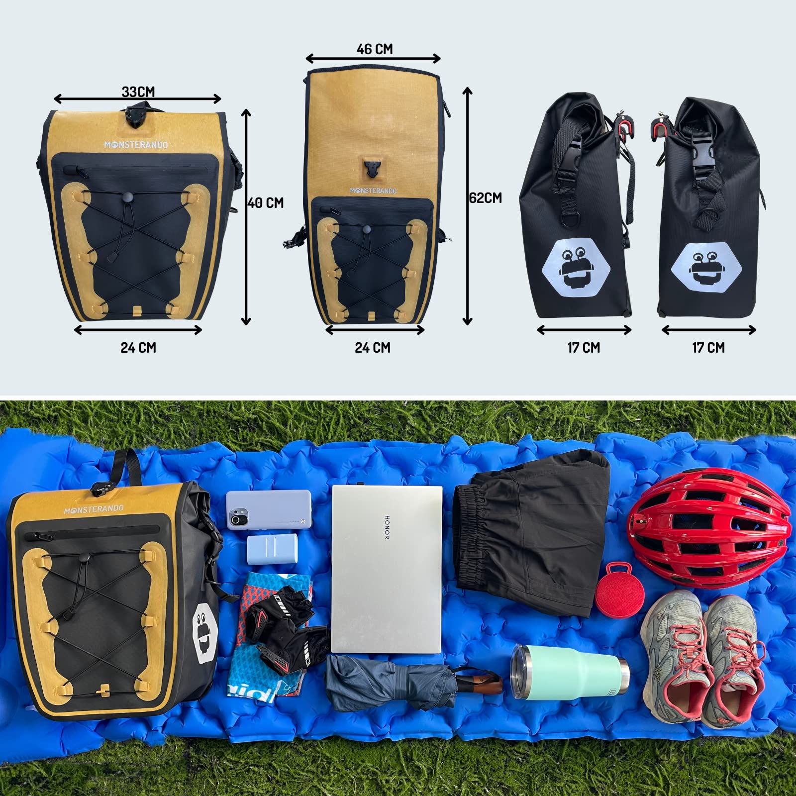 Fahrradtaschen für Gepäckträger Business, [Nachhaltig] [Wasserdicht] Travel-Monster Gepäckträgertasche für Fahrrad mit Laptopfach Mehrere Fächer, 27 