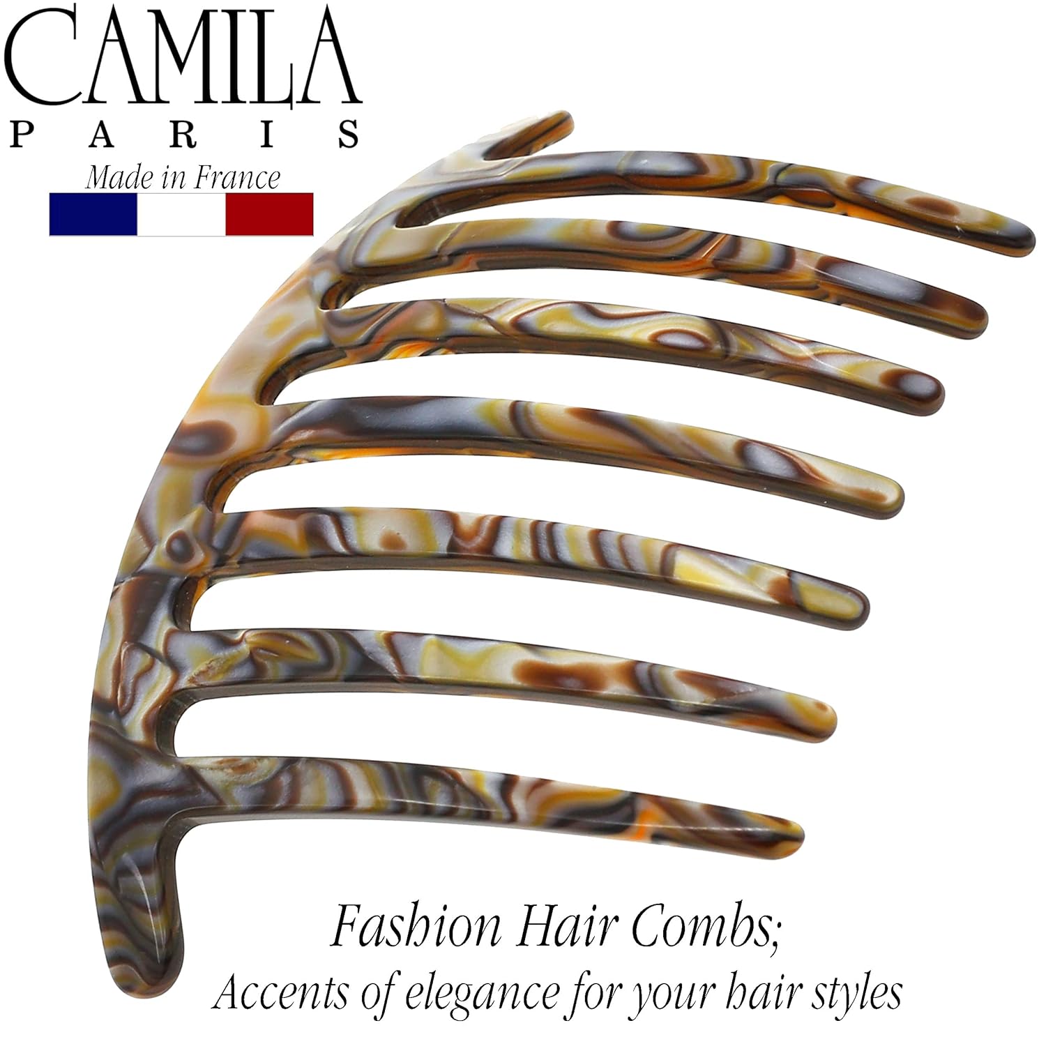 Camila Paris CP3186 French Handmade Side Comb Rounded, Onyx, French Twist Hair Combs Decorative, Strong Hold Hair Clips for Women Bun Chignon Up-Do Styling Girls Hair Accessories Made in France