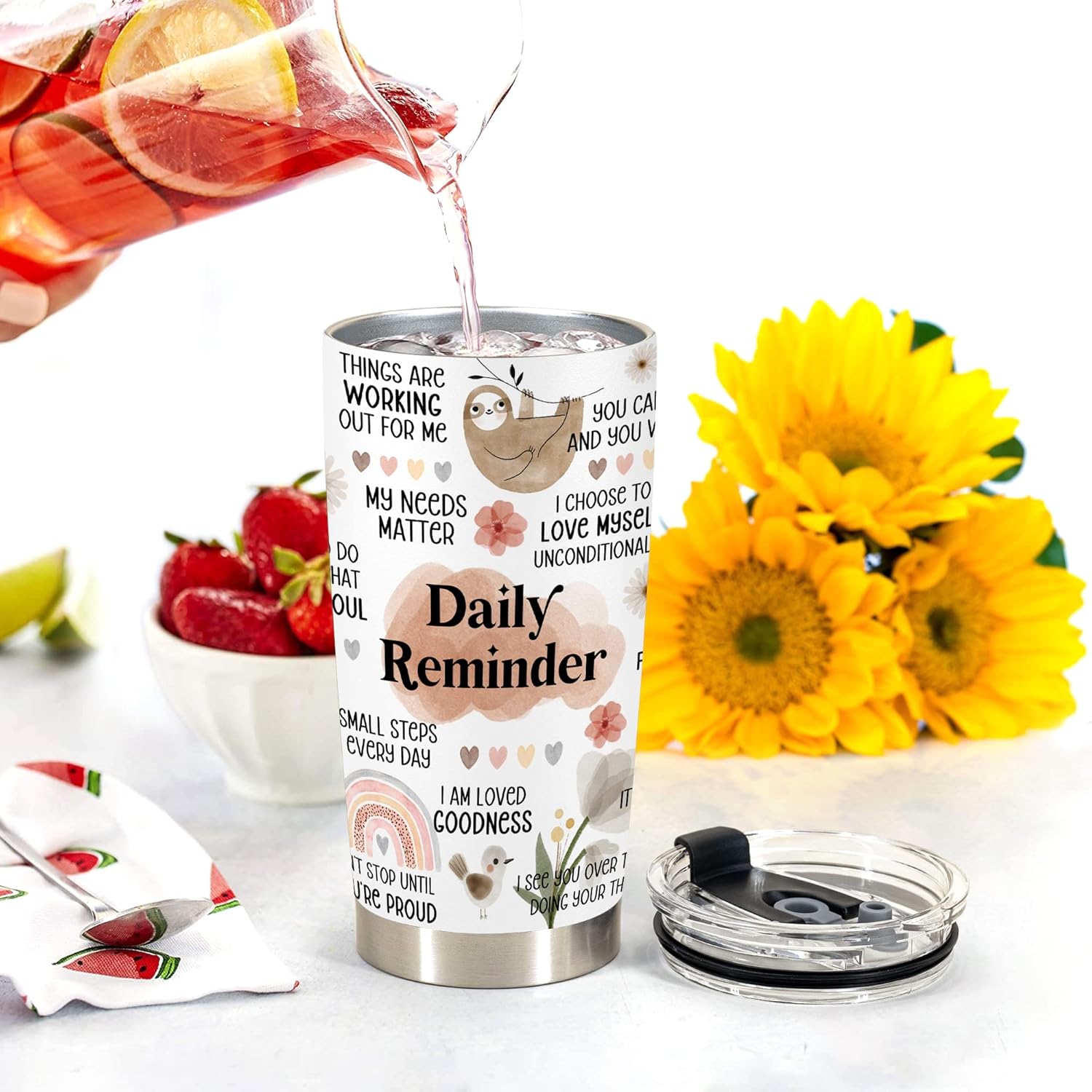 Positive Daily Affirmations For Women - Positive Thoughts Travel Mug - Inspirational Gifts - Mental Health Gift - Stainless Steel Tumbler 20oz - Image 3