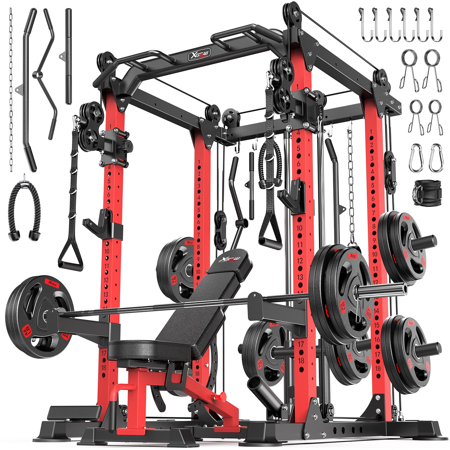 Power Rack Power Cage Multi-Function Squat Rack with Cable Crossover System Selectable More Training Attachment Power Rack for Garage &amp; Home Gym