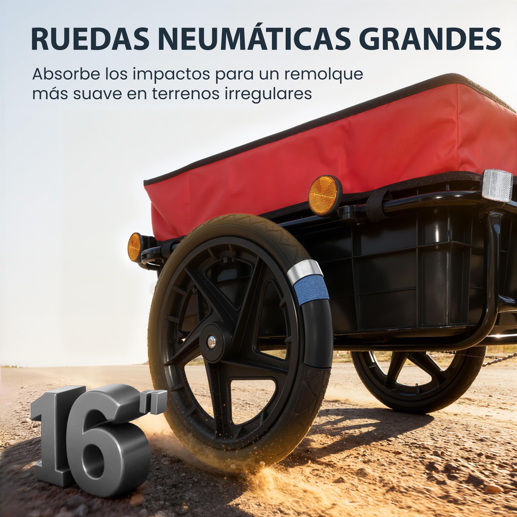 HOMCOM Remolque de Bicicleta para Carga 40 kg, Carro de Mano con Cubierta de Tela Oxford Impermeable, Reflectores, Marco de Acero y Asas para Transporte de Equipaje, 144x59x80 cm