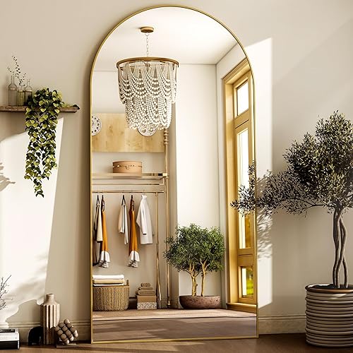HARRITPURE 80"x40"Full Length Mirror - Arch Floor Mirrors with Aluminum Alloy Frame Free-Standing Wall Mounted or Leaning Large Bedroom Dressing Mirror,Gold - Gold - 80" x 40"