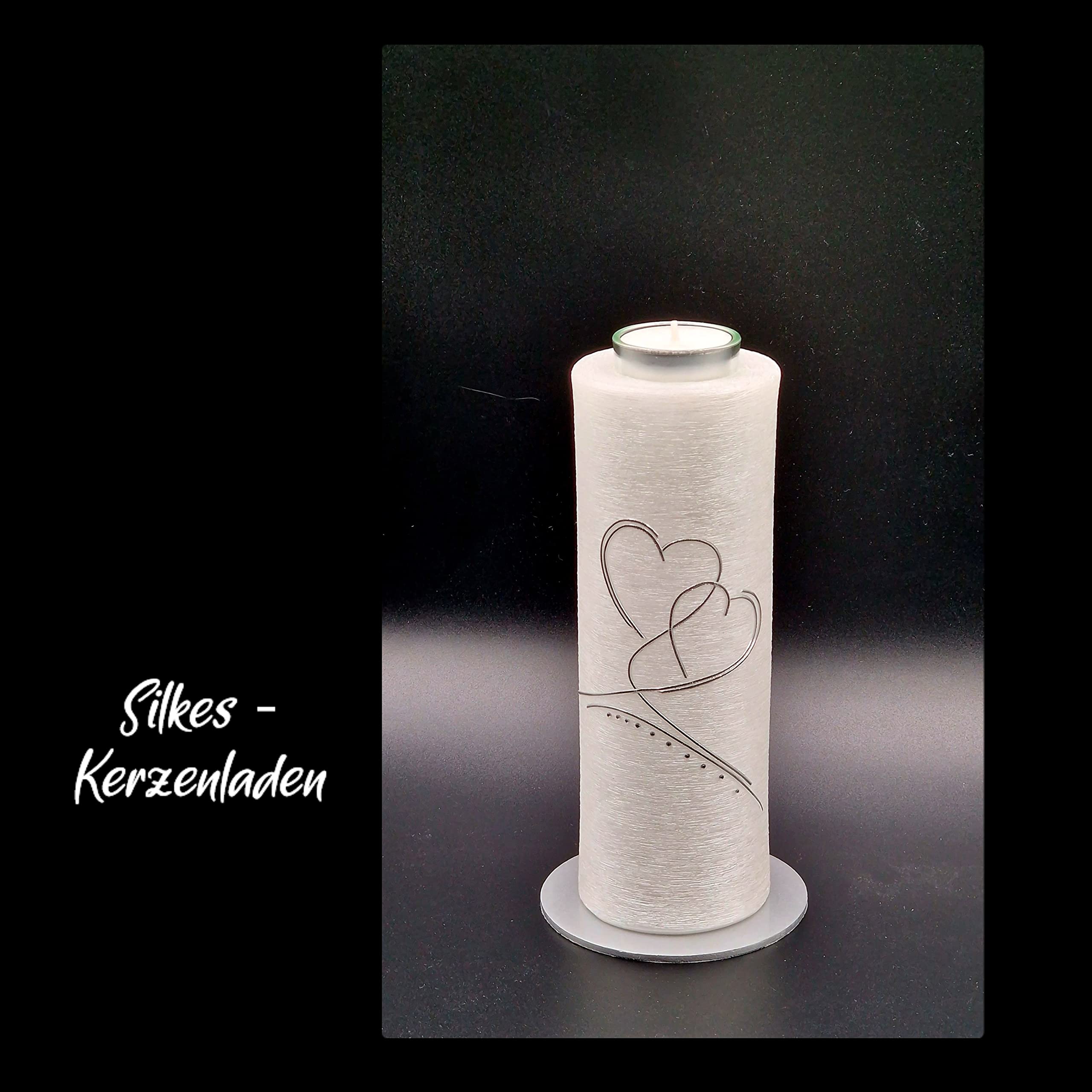 besondere HOCHZEITSKERZE ; 240x68 mm ; Perlmutt-Oberfläche mit Teelichteinsatz ; EH 29