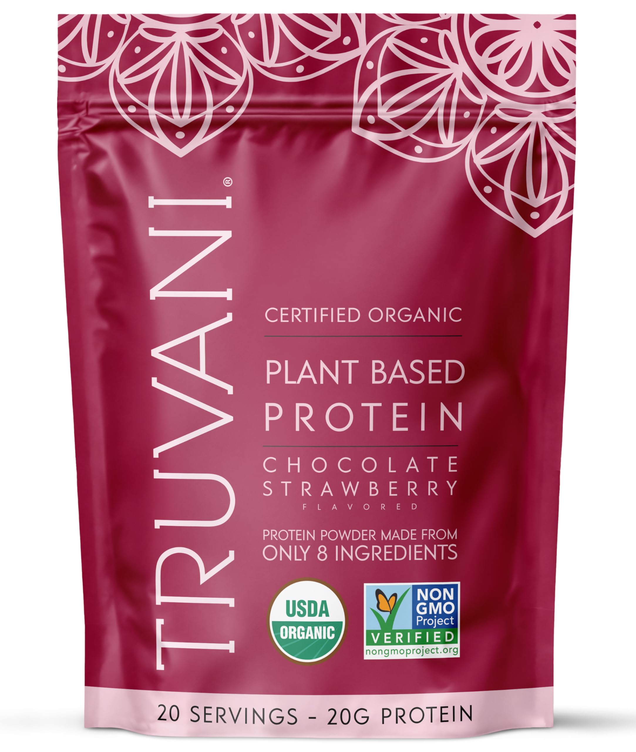 Truvani Vegan Pea Protein Powder | Chocolate Strawberry | 20g Organic Plant Based Protein | 20 Servings | Keto | Gluten & Dairy Free | Low Carb | No Added Sugar