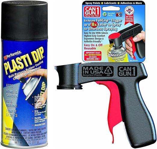Plasti Dip Black Aerosol 11oz with Can Gun – Peelable Rubber Coating Kit for Automotive, DIY & Home Projects