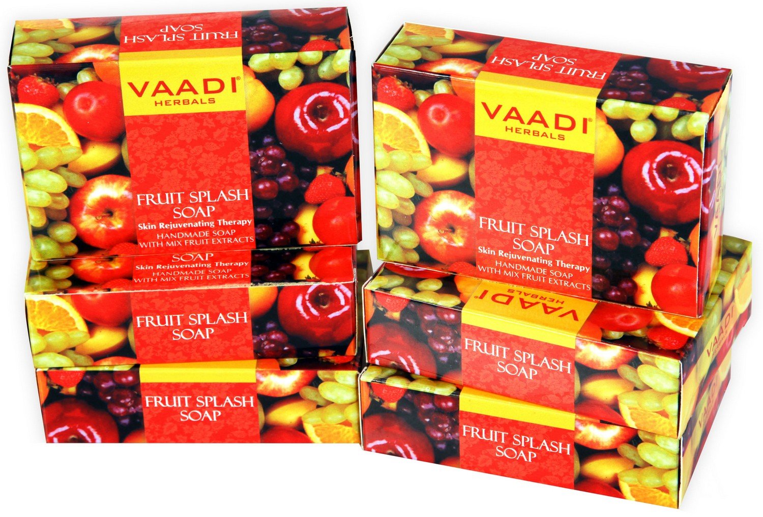 Vaadi Herbals Organic Fruit Splash Soap with Orange, Peach, Lemon & Green Apple (6 x 75 gms/2.7 oz)