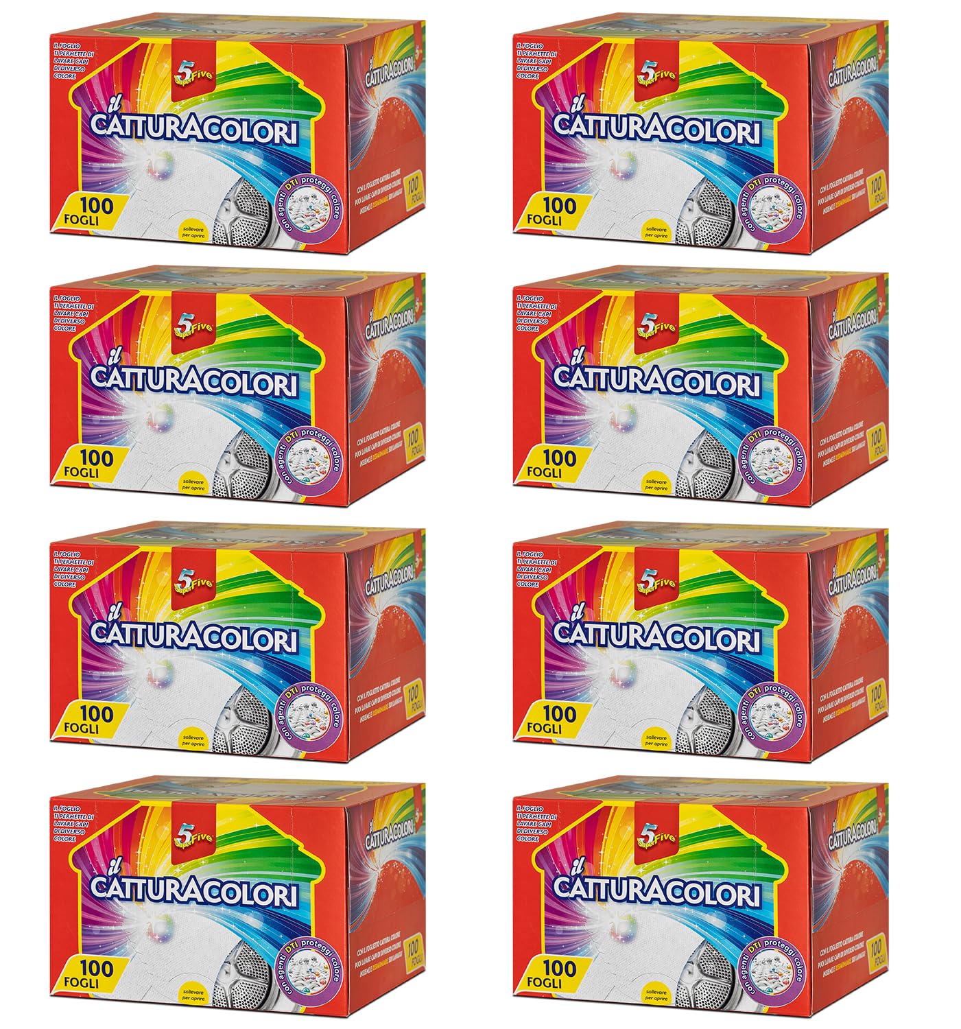 SUPERFIVE, Il Catturacolori, Fogli Cattura Colori per Lavatrice, Speciale Micro Trama Assorbi Colore (100 pezzi x 8 pack)