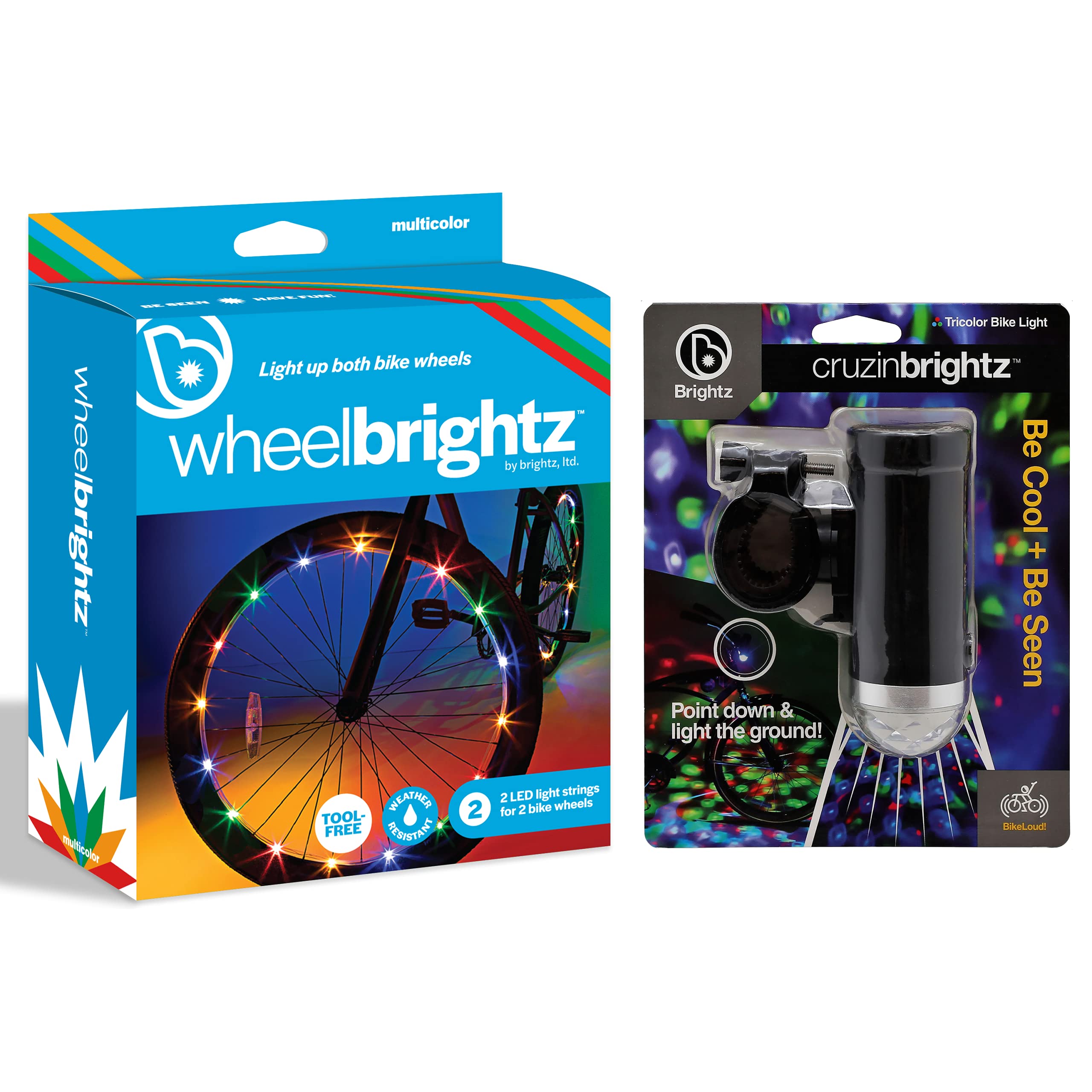 Brightz Bike Wheel Light and Disco Party Light Bundle, Multicolor with  Tri-Colored Red, Blue, Green Disco Light Pack of WheelBrightz Lights  and