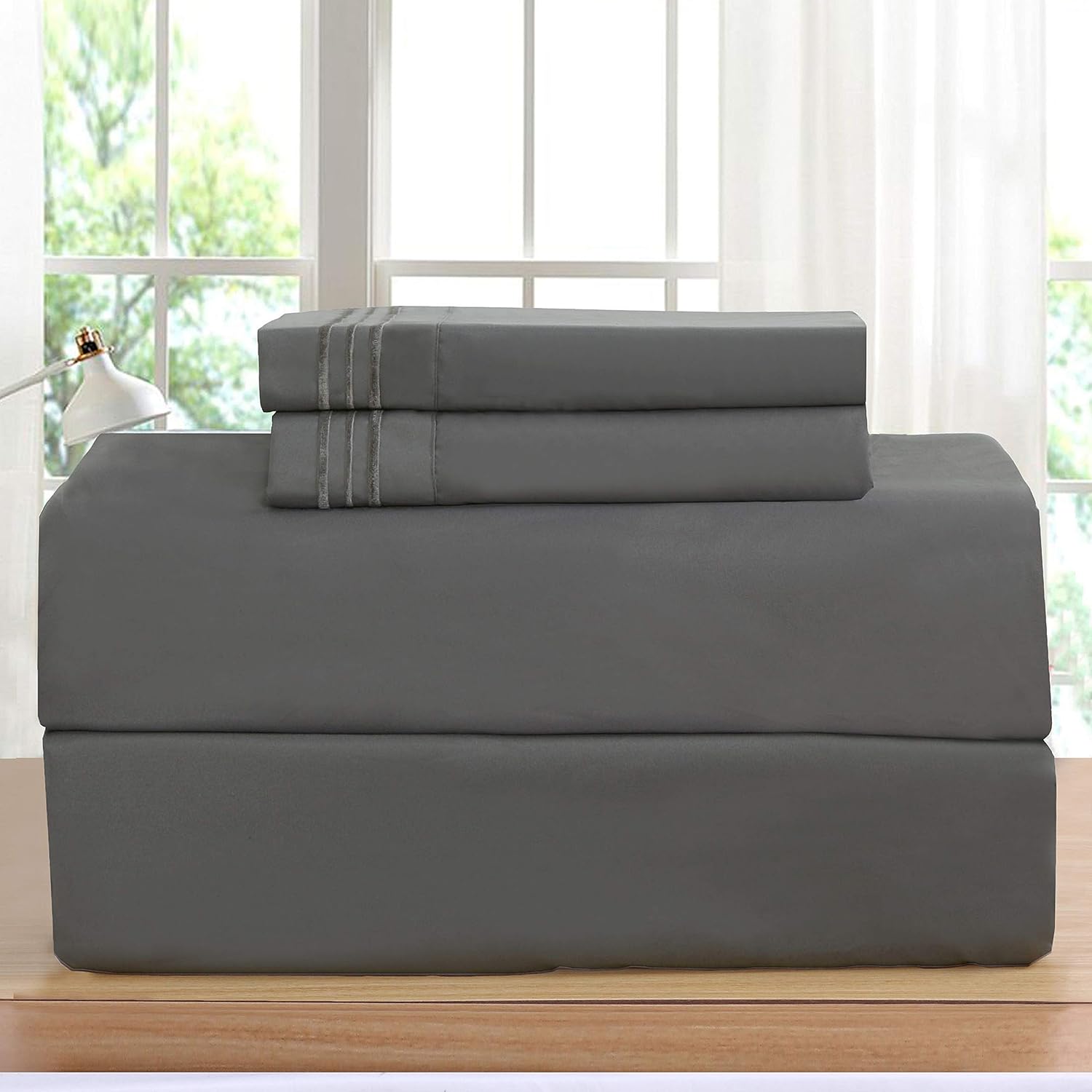 Elegant Comfort Luxurious Bed Sheets Set on Amazon 1500 Premier Wrinkle Fade and Stain Resistant 4-Piece Bed Sheet