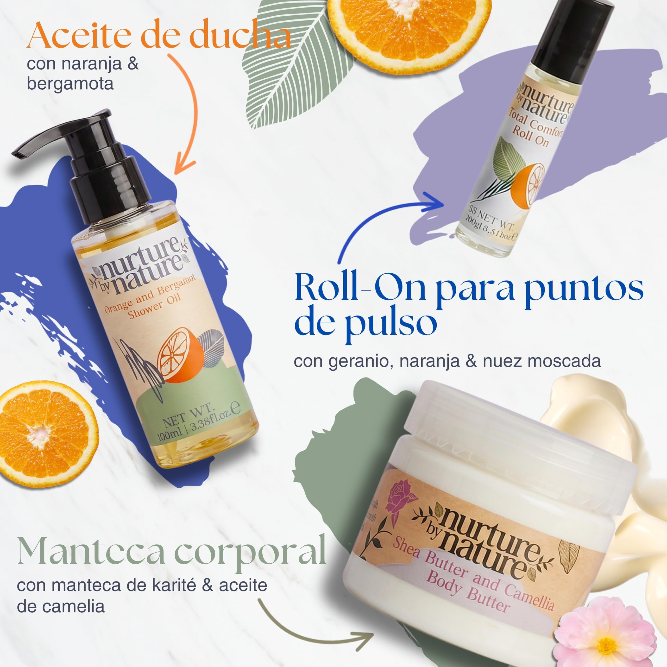 Nurture by Nature Regalos para mamá Manteca corporal Aceite de ducha Roll-on aceite esencial Sales de baño Epsom Máscara de seda para ojos Embarazo