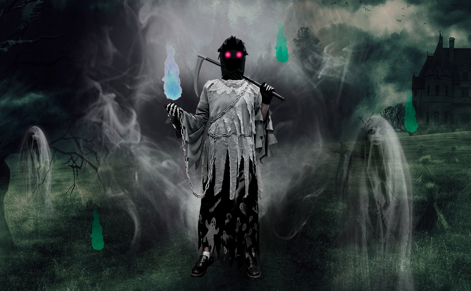 Kitimi Mietitore Costume Bambino Grim Reaper Con Occhiali Luminosi
