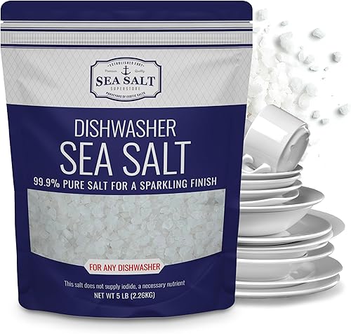 Sal de lavavajillas, suavizante de agua natural, sal marina gruesa de grado alimenticio compatible con Miele, Thermador, Whirlpool y Bosch