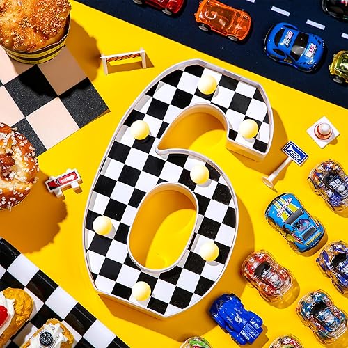 Miniatura 2 de Maxcheck Números iluminados de coches de carreras en blanco y negro, letrero decorativo de números de tablero de ajedrez, decoración de fiesta de