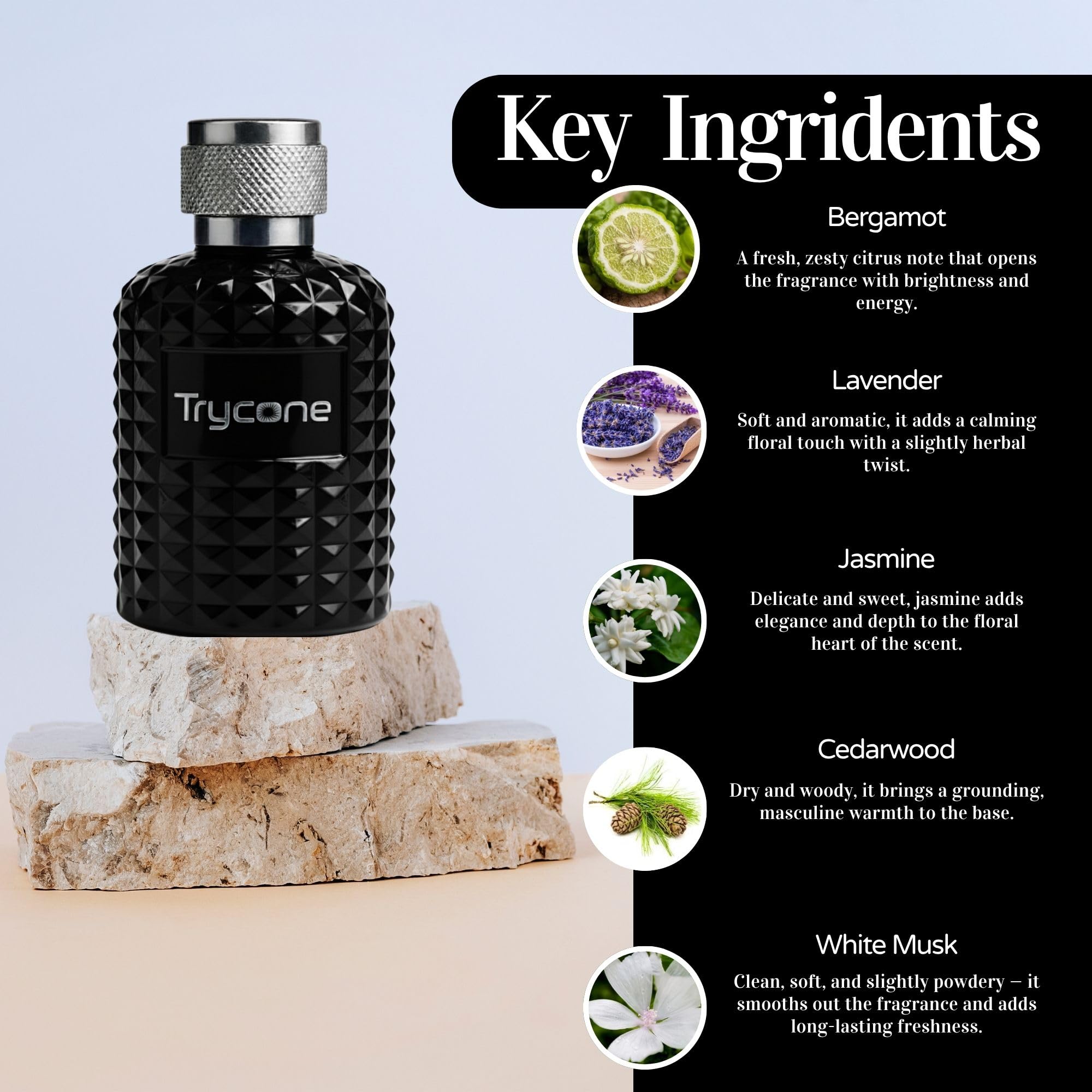 Trycone Solvante Eau de Parfum for Men | Fresh Citrus with Soft Floral Notes | Clean Musky-Woody Finish | Long-Lasting Luxury Fragrance, 50 ml Fresh Citrus, Floral & Musky Woody Notes 2