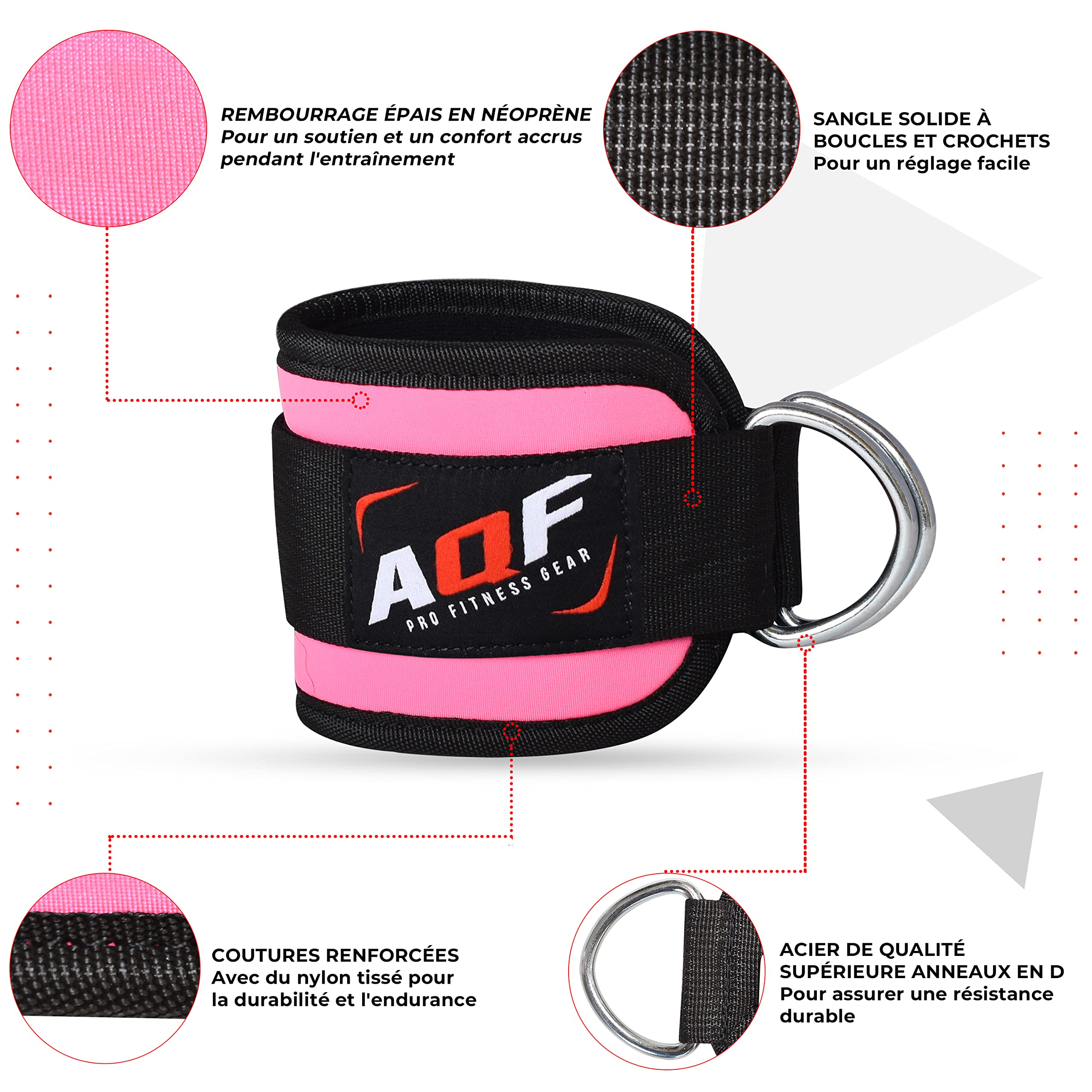 AQF Sangle de Cheville Musculation, Double Anneau D Réglable Ankle Straps pour Machine à Câble, Entraînement Jambes, Accessoires Fitness Hommes Femmes Exercices de Traction