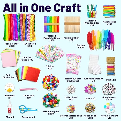 Miniatura 2 de FUNZBO Suministros de manualidades para niñas de 3, 4, 5, 6, 7, 8, 9 años, kit de manualidades con limpiapipas, pompones y herramientas de