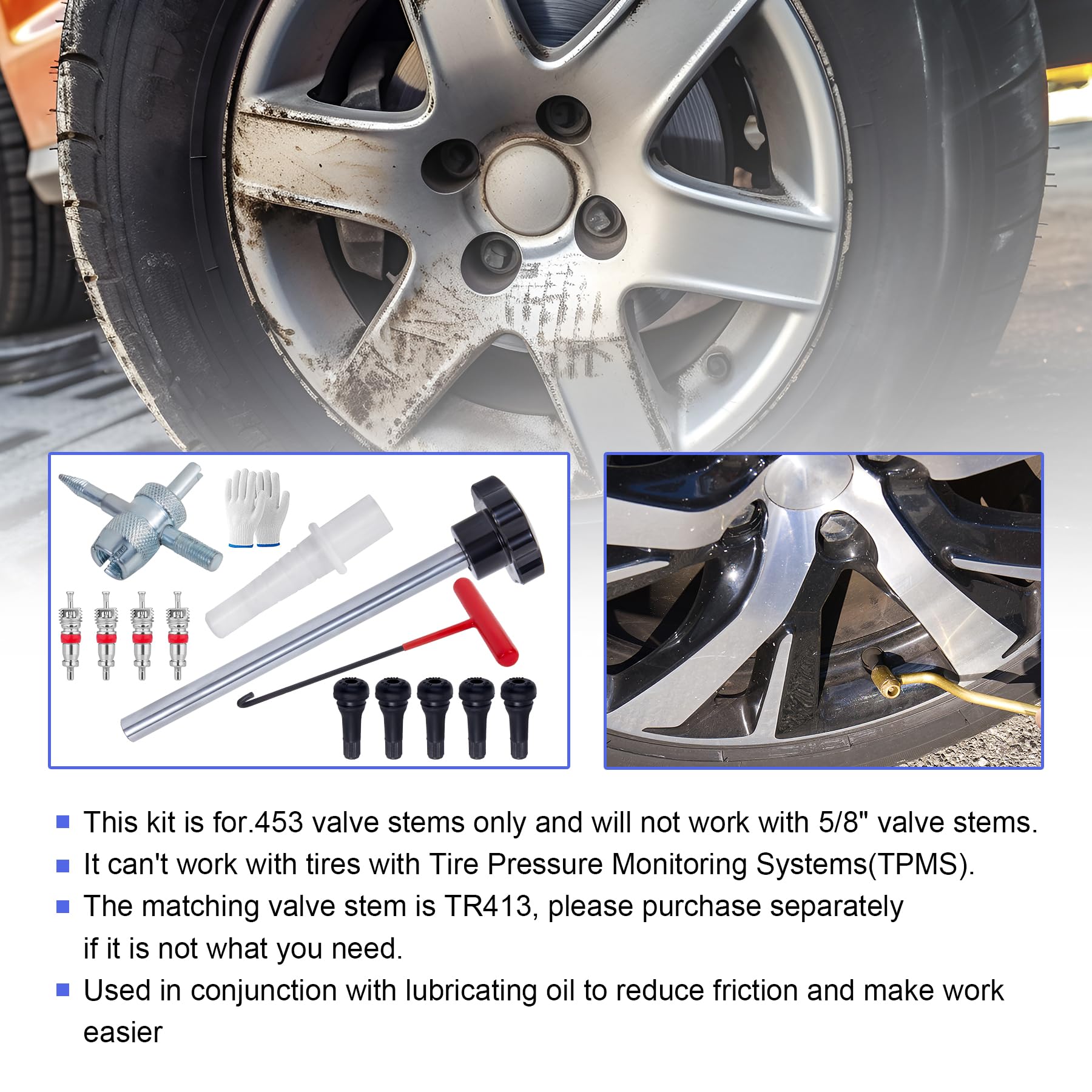 Schnellwechsel-Reifenventil-Werkzeug-Set, Reifenventilschaftkern, schnelles Ersatzwerkzeug-Set, perfektes Werkzeug zum Austausch von undichten Ventilen in Autos, ATVs, LKWs, Motorrädern usw. mit 5