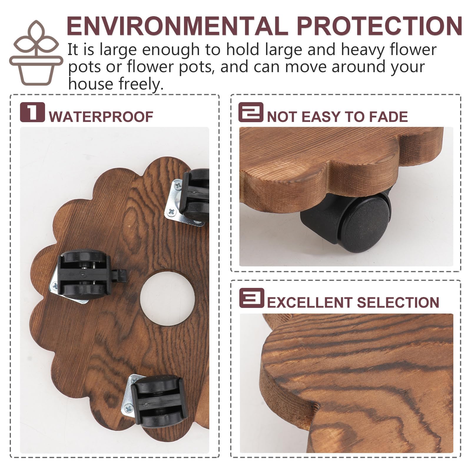 Totority Plateau roulettes pour Plantes en Bois, Support pour Pots de Fleurs Rond, Solide et Mobile, pour Bonsaï et Grands Vases, Balcon