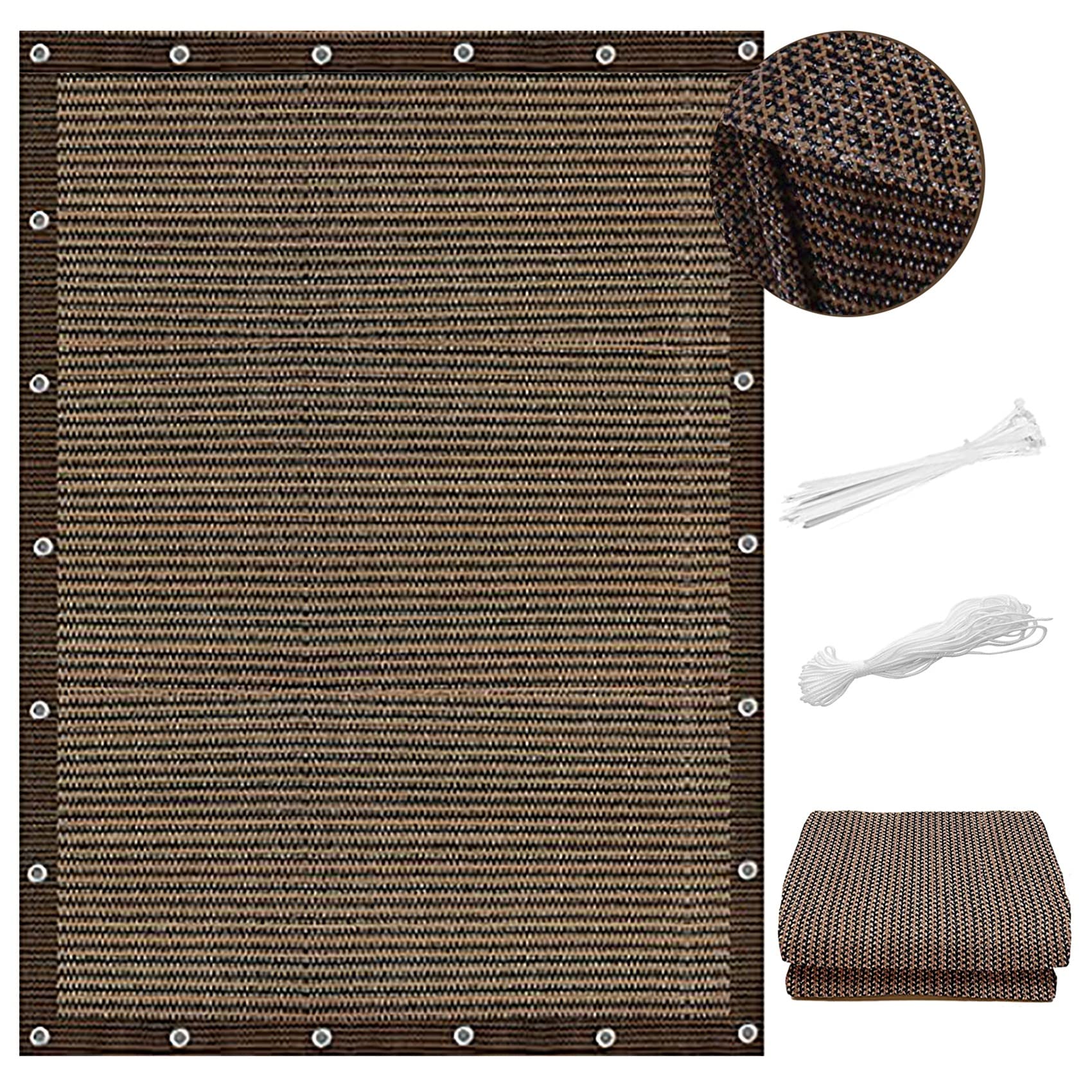 Toile d'ombrage marron 1.8 x 2 m pour terrasse et kit fixation