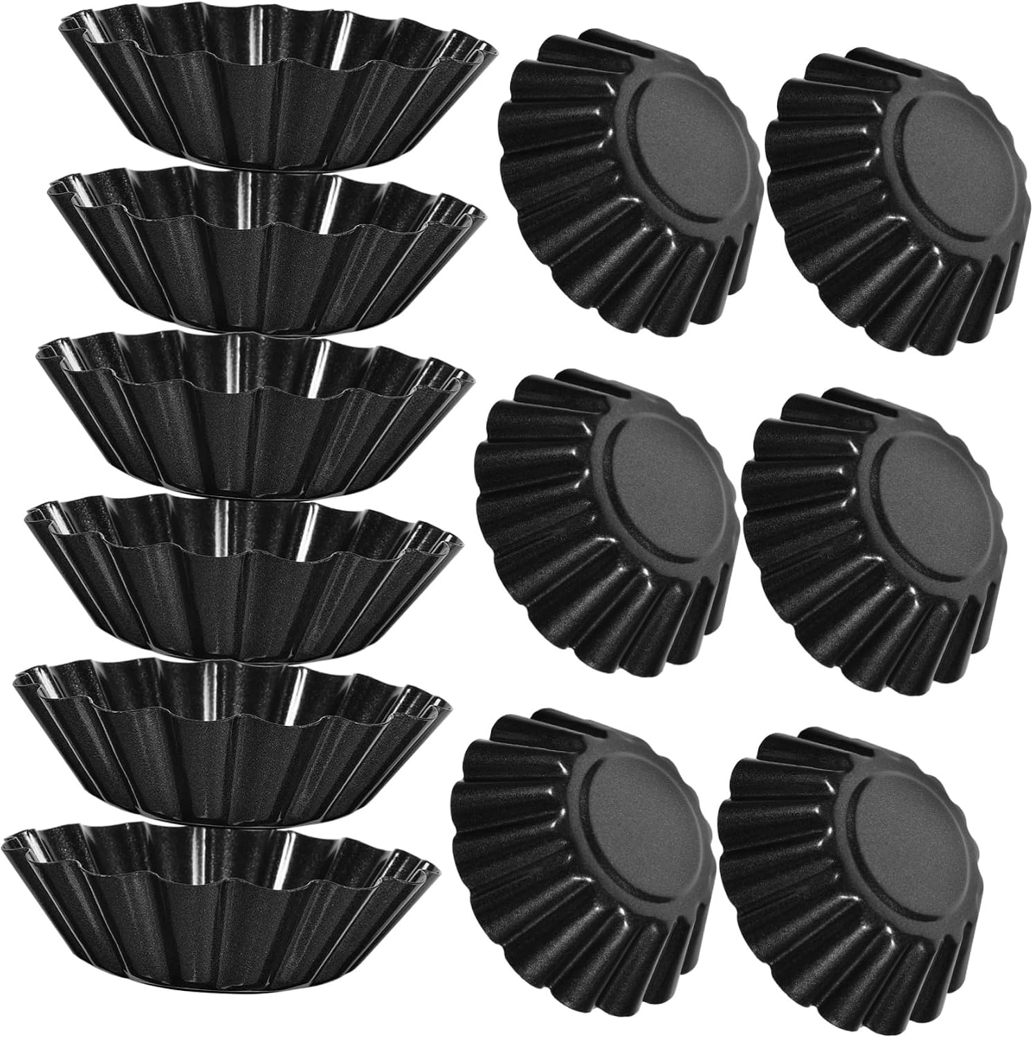 12pcs Egg Tart Baking Molds Flower Tart Pans Carbon Steel Cake Molds Non-stick Muffin Cups Easy to Use