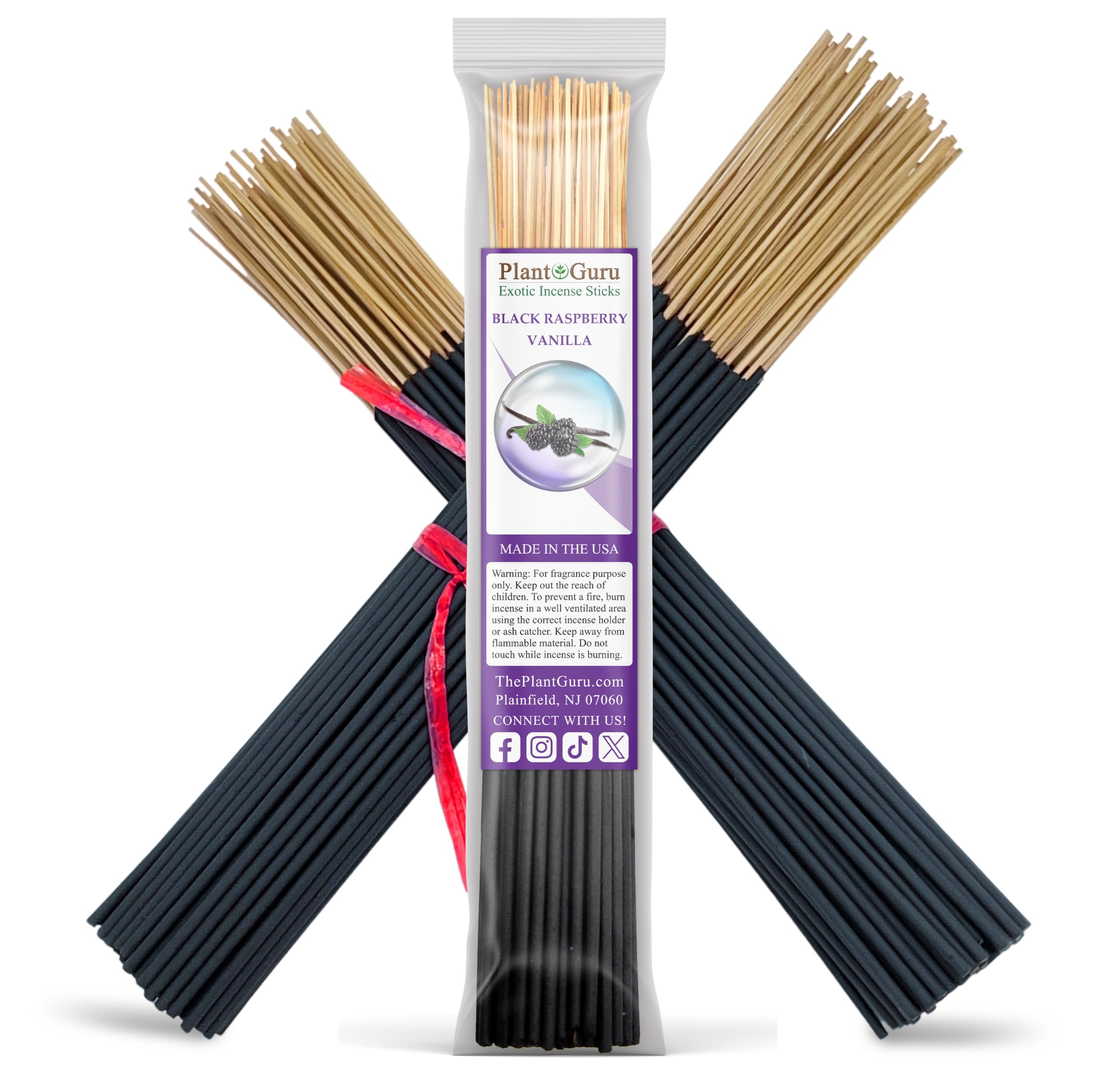 Black Raspberry Vanilla Incense Sticks 11" - 1 Bundle 85 to 100 Sticks - Smooth and Clean Long Burn Time, 45 to 60 Minutes.
