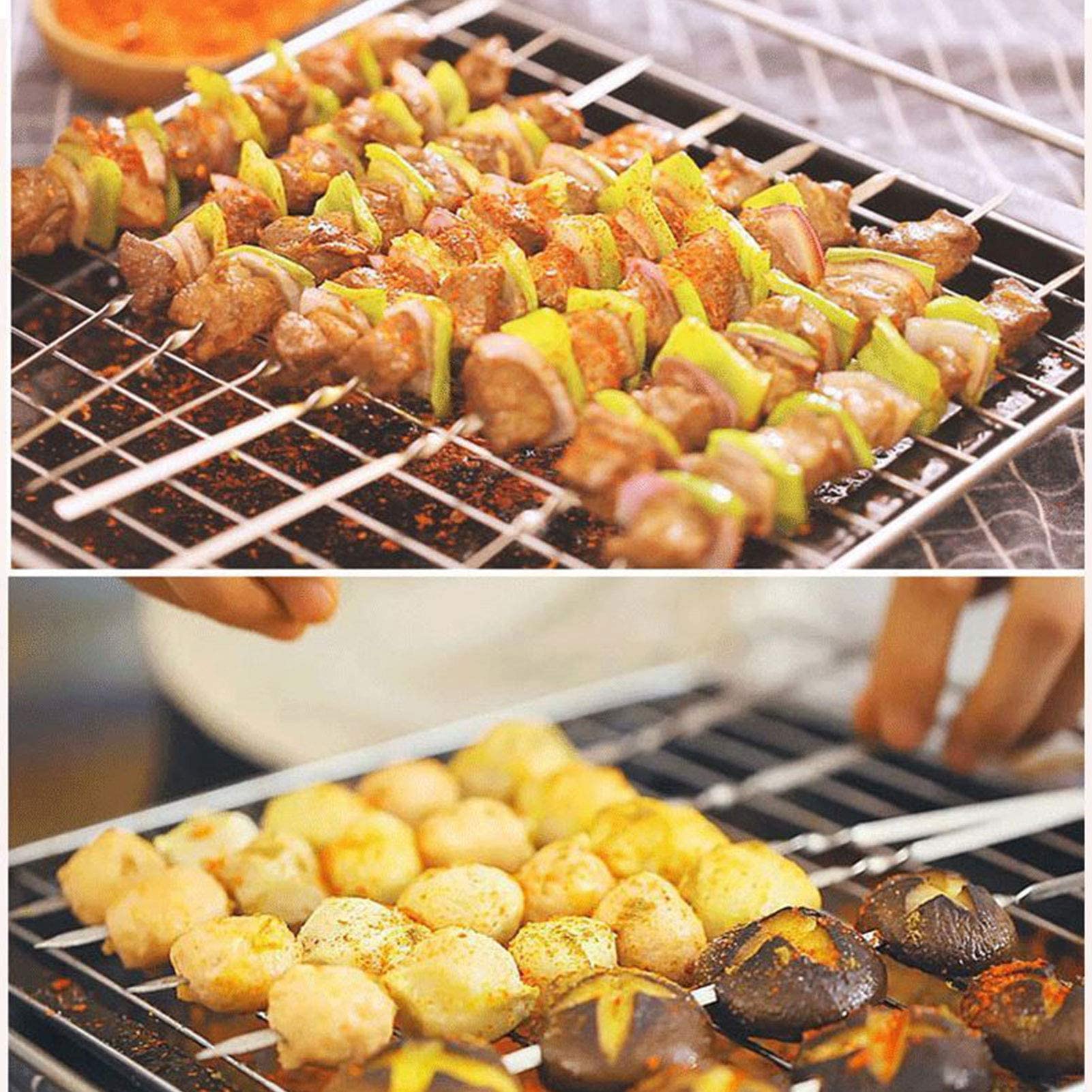Brochetas De Kebab Reutilizables, 6 Piezas Brochetas De Barbacoa Planas De Acero Inoxidable con Mango De Madera, Palitos De Brocheta De Metal Brochetas Planas Para Asar, Para Dispositivo De Hilo De