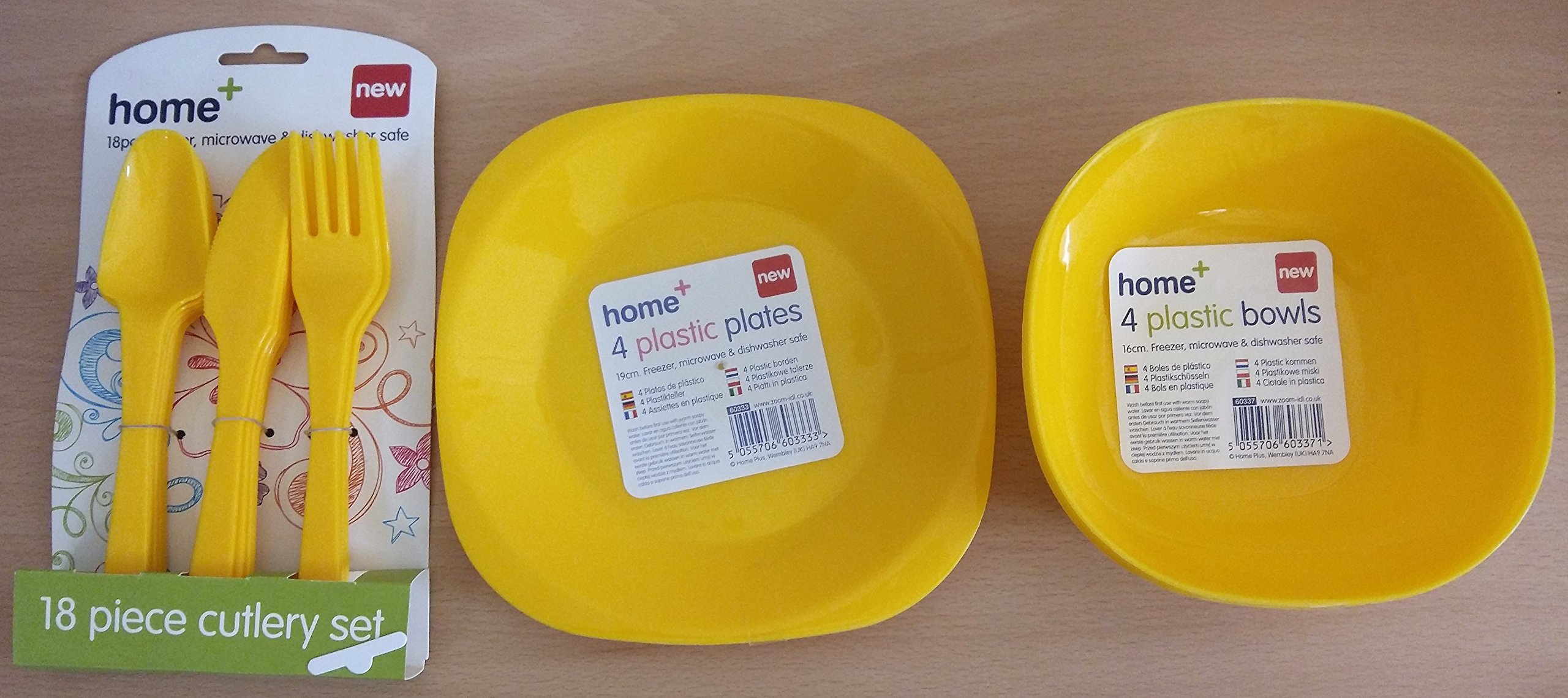 26 Piece Set Plastic Cutlery Plates Bowls Yellow Party Picnic BBQ