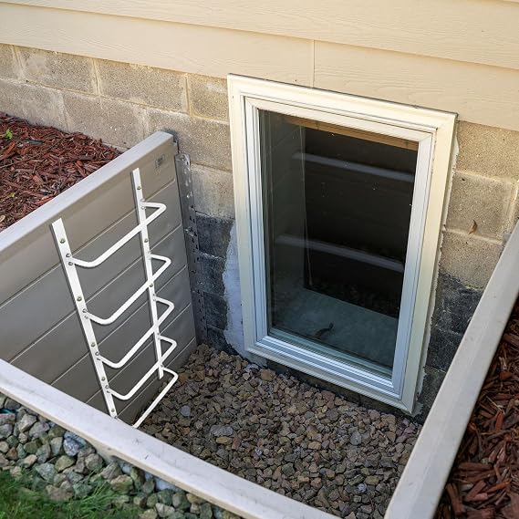 5-Rung Window Well Ladder Hooked, Heavy Duty Steel Fire Escape Ladder