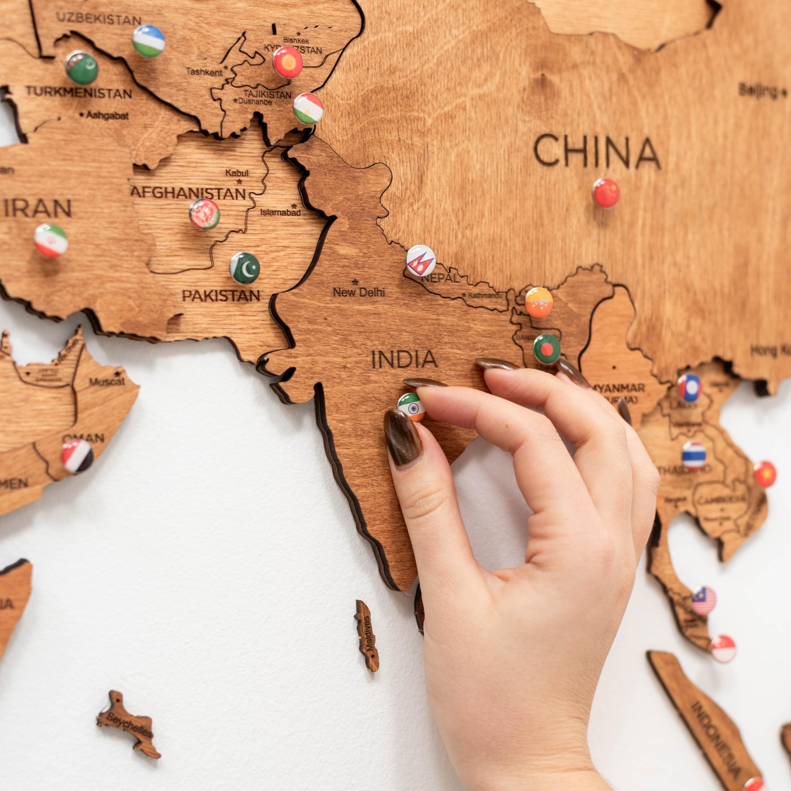 Mapa Mundial de Madera 3D Arte de Pared Decoración de Pared para Regalo de Inauguración de Casa (L, Oak)