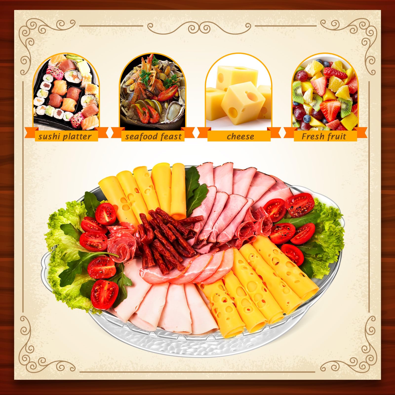 Baderke Bandeja de servir fría de 11.8 pulgadas para fiestas con compartimentos, plato de fiesta enfriado con hielo, tabla de servir charcutería, plato frío para frutas, mariscos, verduras, aperitivos